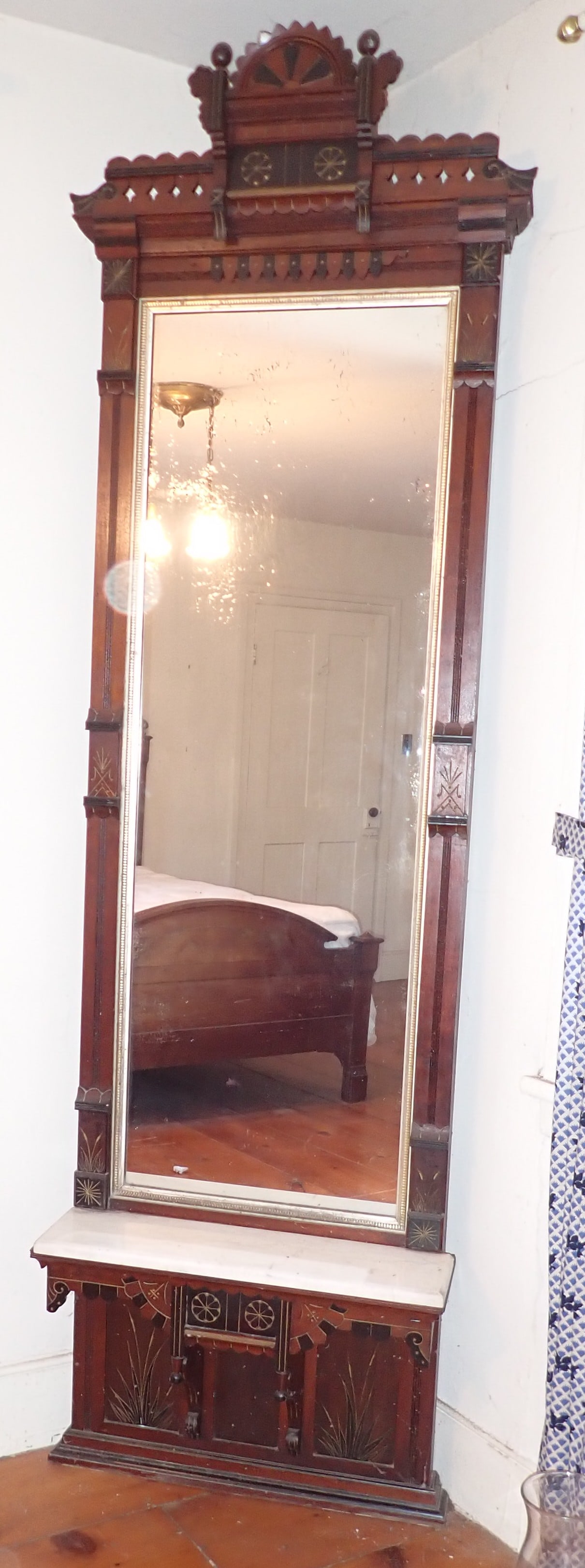 Walnut Victorian Pier Mirror w/ Marble Shelf (1 of 5)