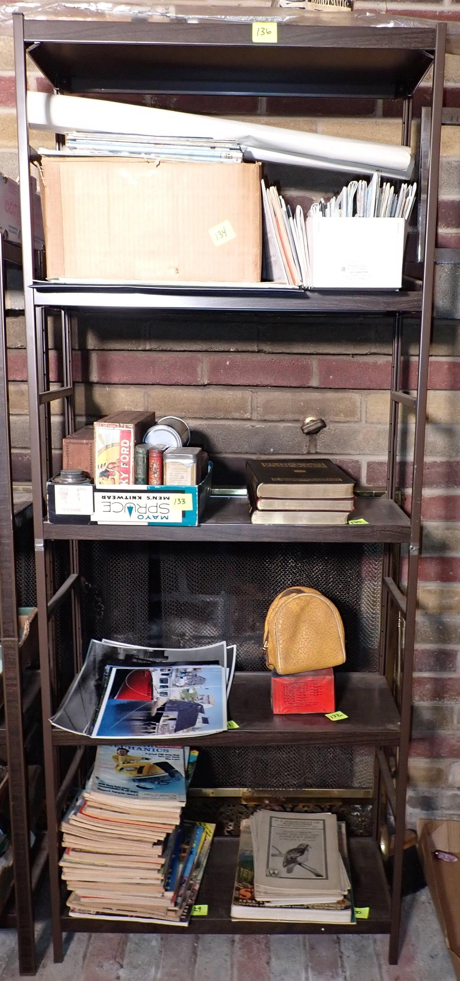 Light Duty Metal Shelf: Does not include items on it. Pick up last hour of pick up day only ! Approx 9 3/4" x 24" x 60" tall. NO SHIPPING !