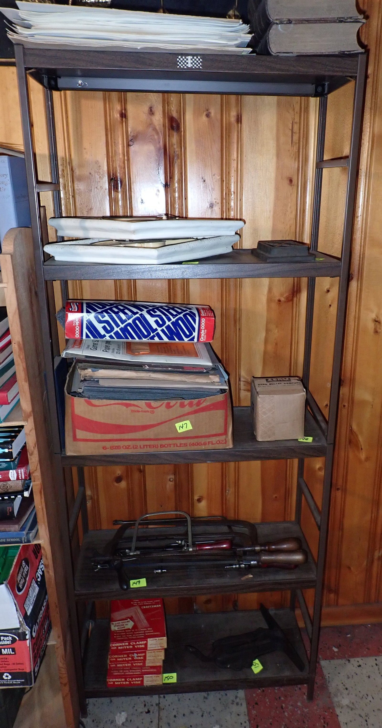 Light Duty Metal Shelf: Does not include items on it. Pick up last hour of pick up day only ! Approx 9 3/4" x 24" x 60" tall. NO SHIPPING !