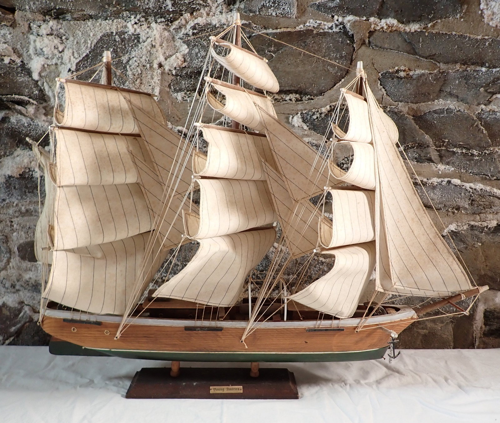 Young America Wooden Ship Model: Approx 28" long and 23" tall. NO SHIPPING !