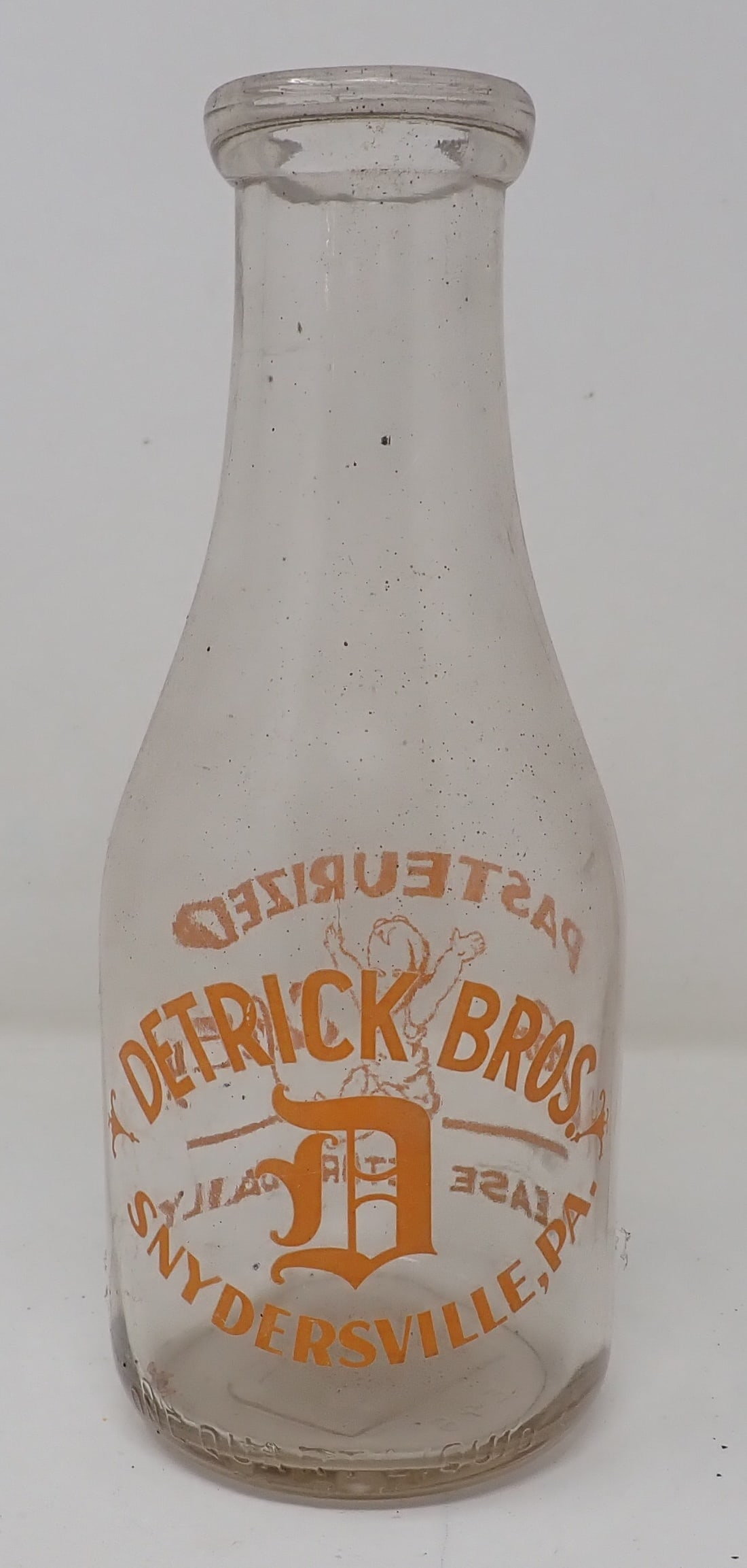 Detrick Snydersville Pa Milk Bottle: One quart bottle