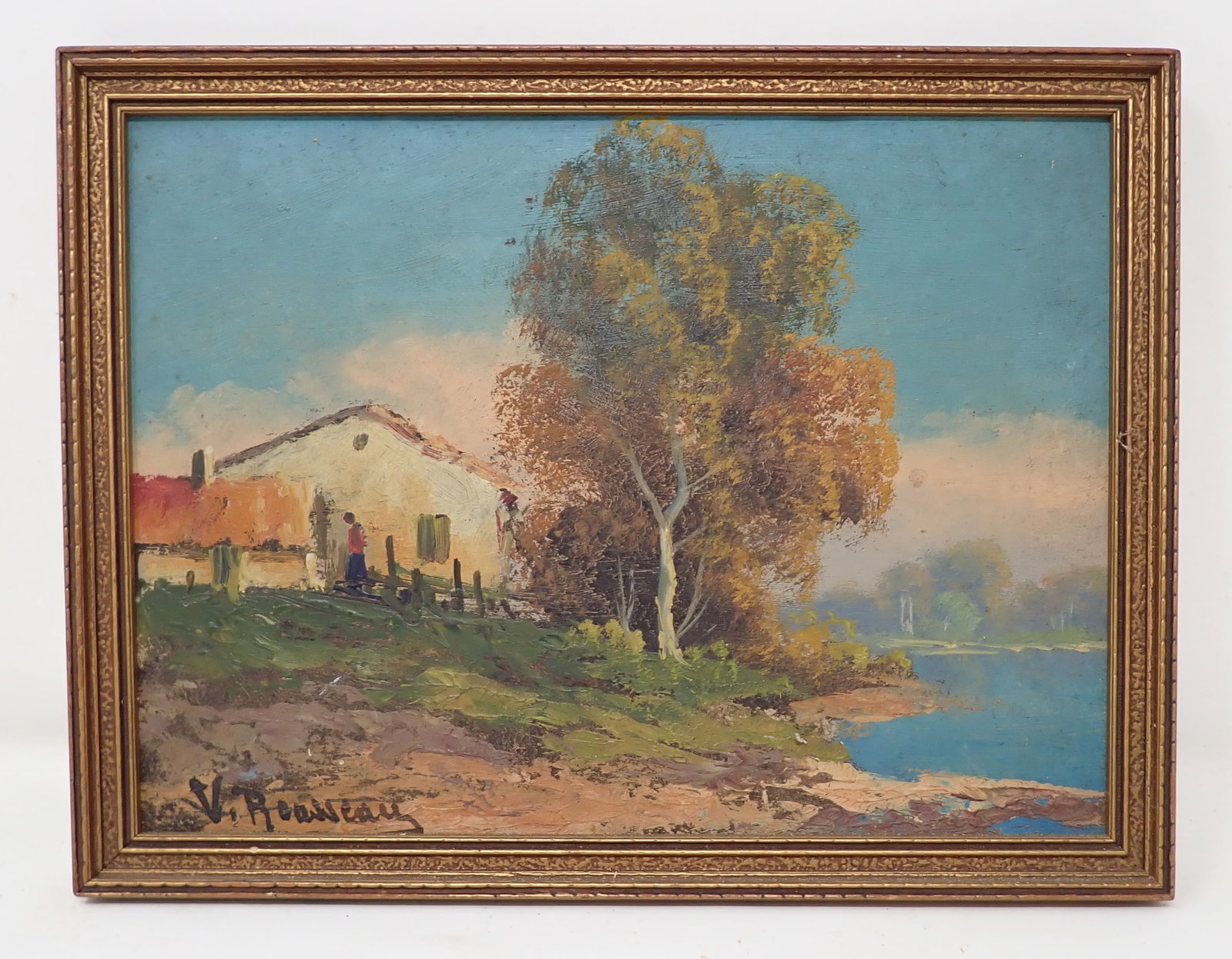 V. Roasseau Oil Painting on Board: Approx 7 1/4" x 9 1/2"