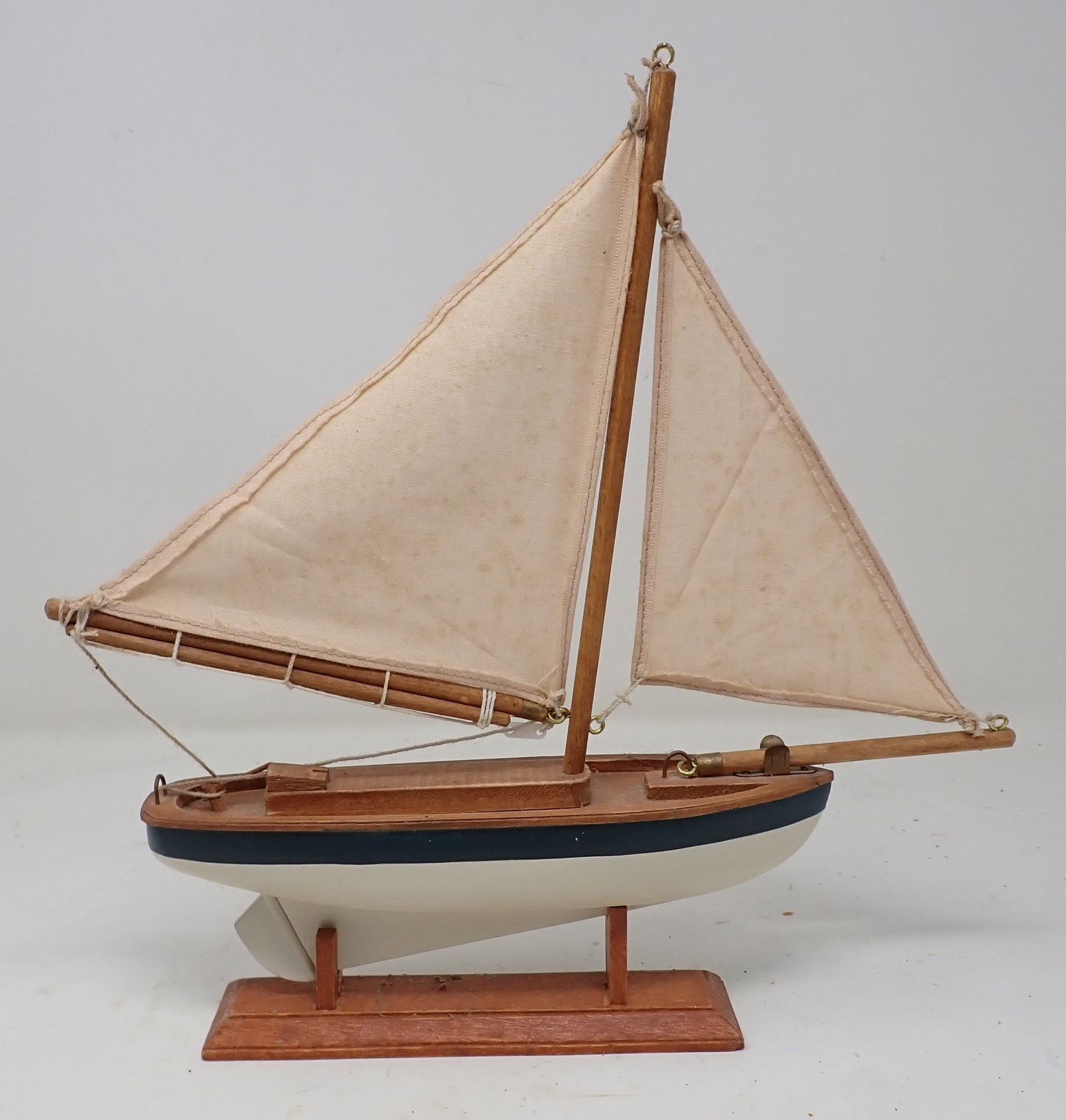Wooden Sailboat Model: Approx 11 1/4" long and 11 3/4" tall