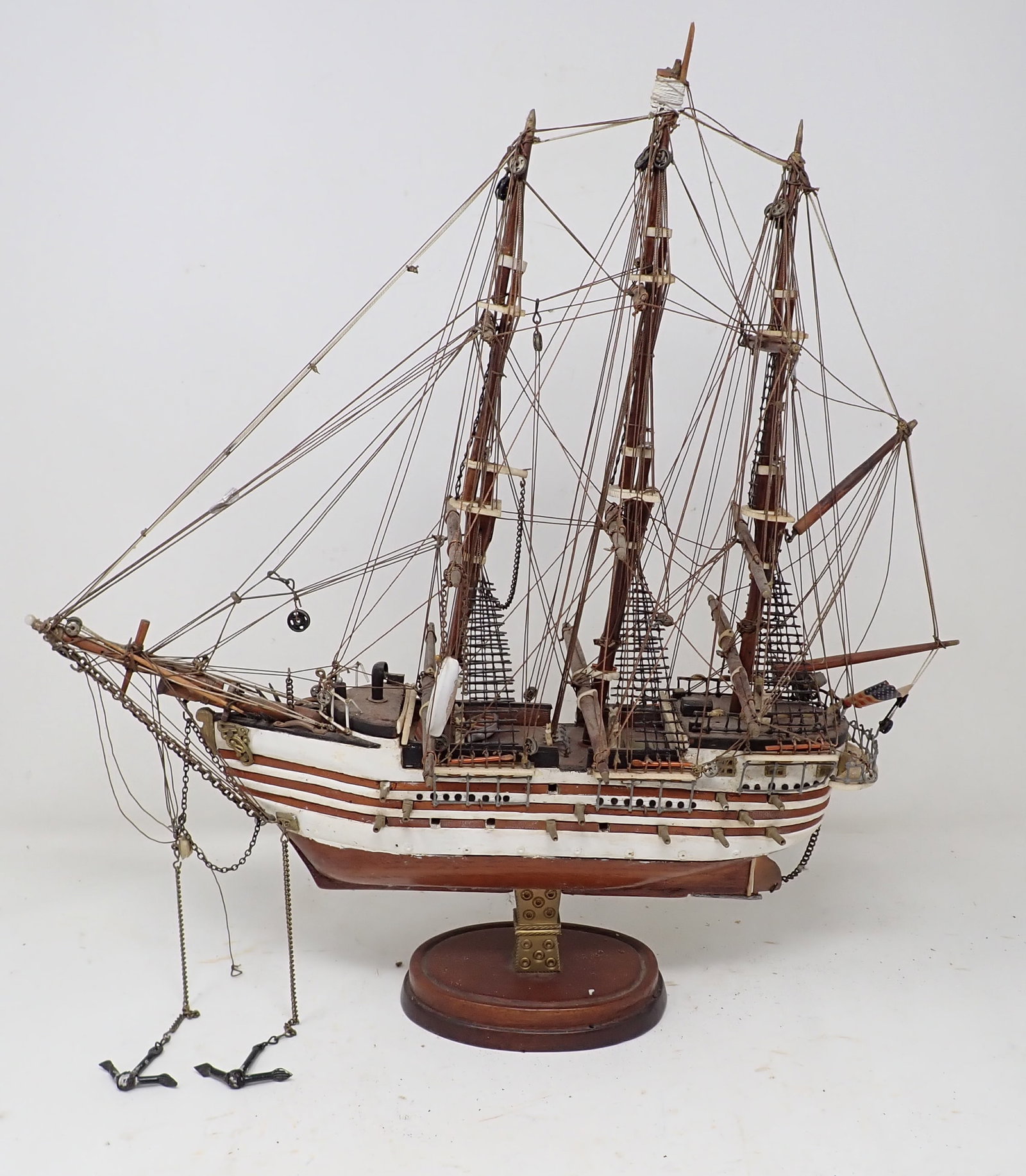 Wooden Ship Model: Approx 14 1/2" x 16" tall. NO SHIPPING