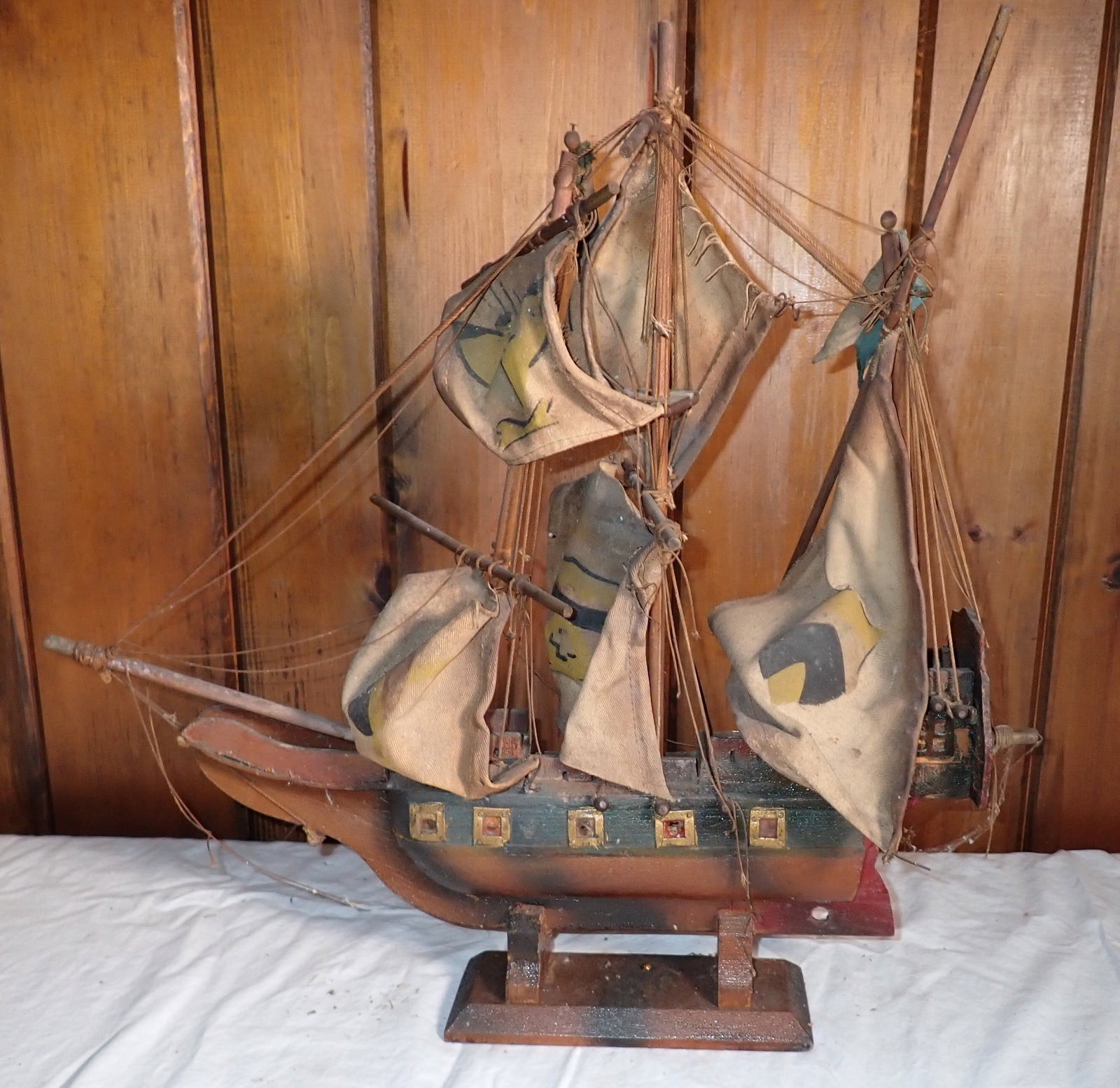 Wooden Ship Model: Approx 22" long and 22" tall. NO SHIPPING