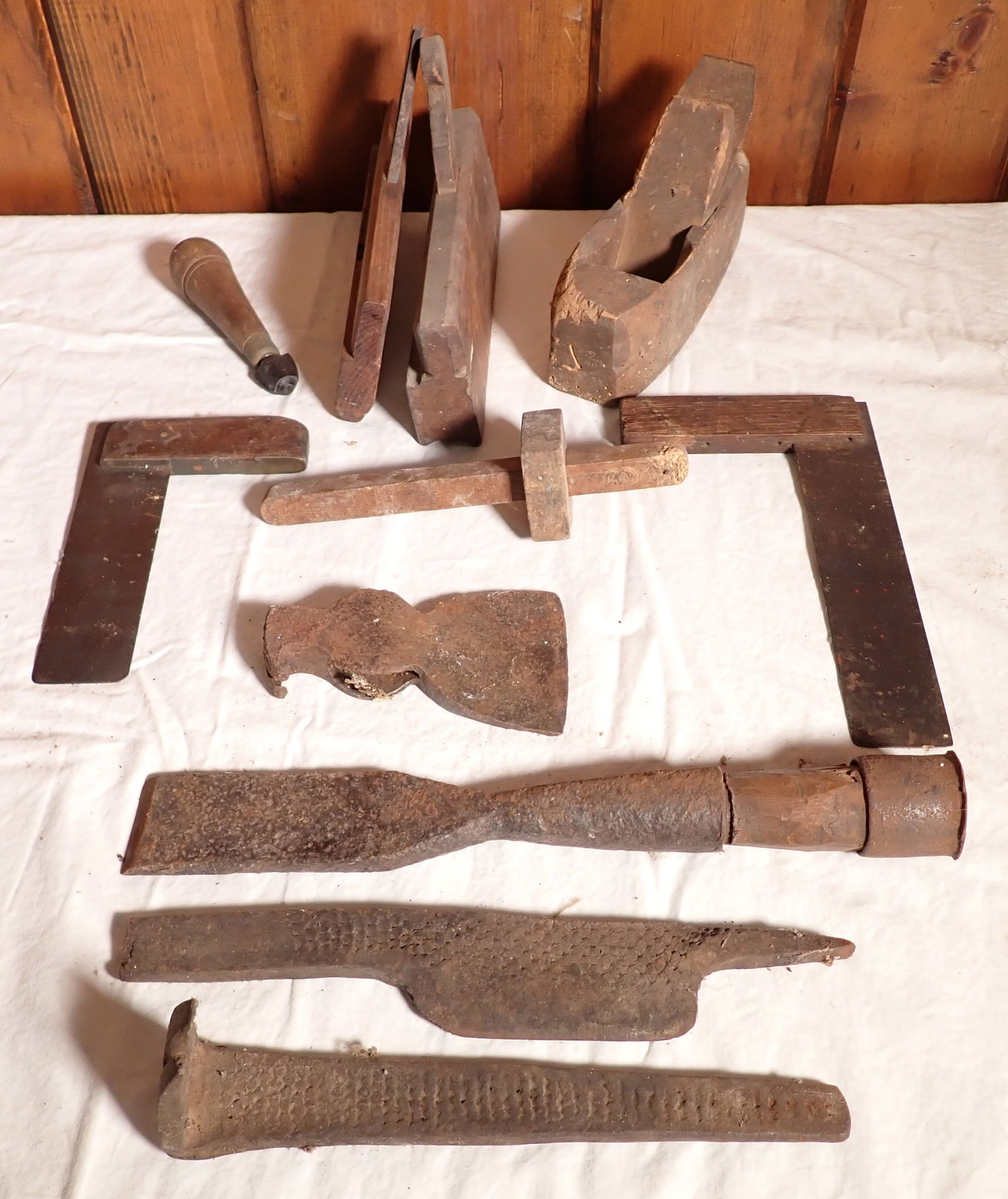 Early Wrought Iron Pry Bar Planes Squares Misc Tools (1 of 7)
