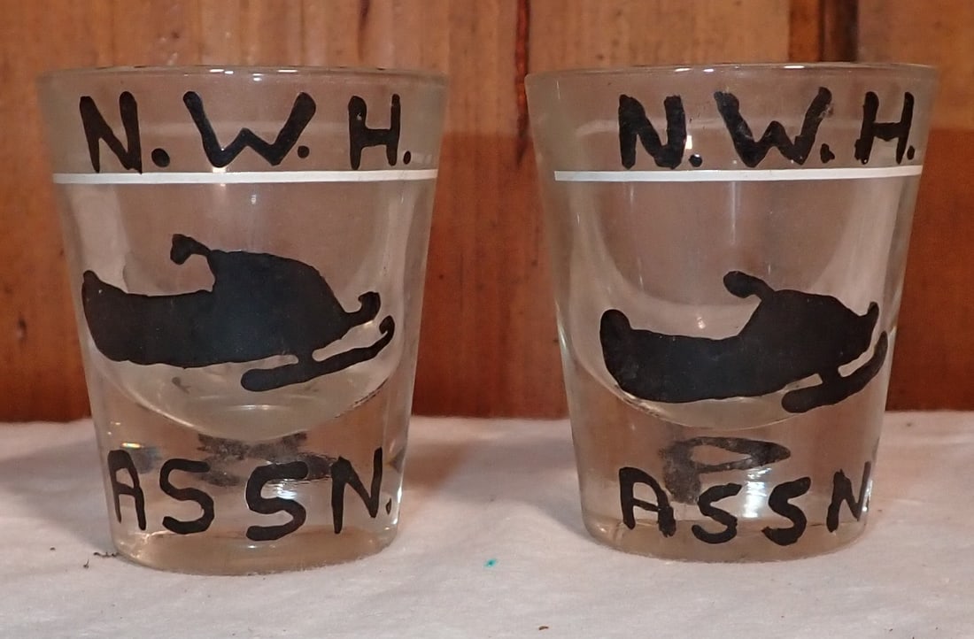 1980 NWH Snowmobile Assn Shot Glasses: Getting both