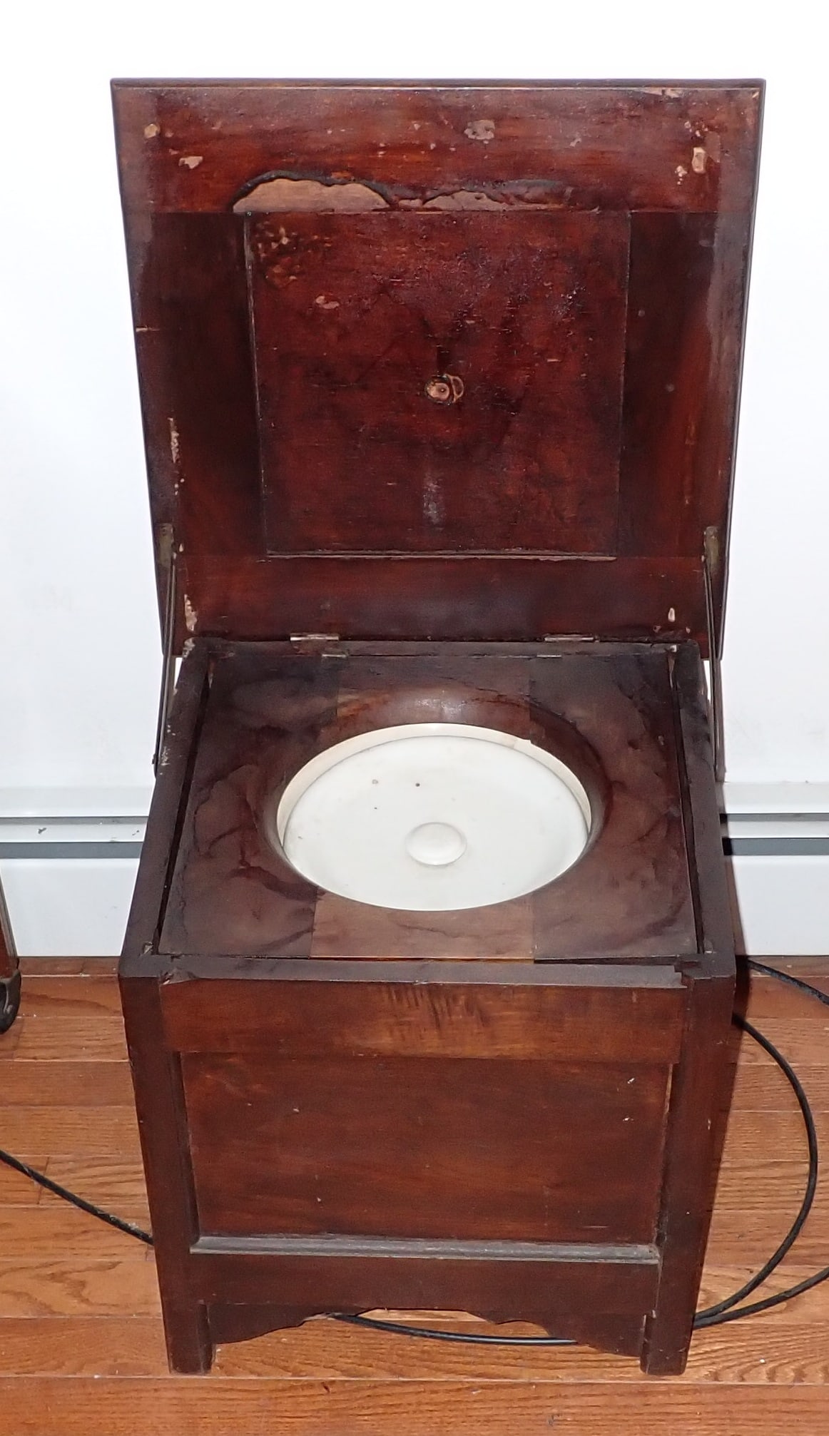 Commode: Approx 17 1/2" x 17 3/4" x 17 1/4" tall. NO SHIPPING