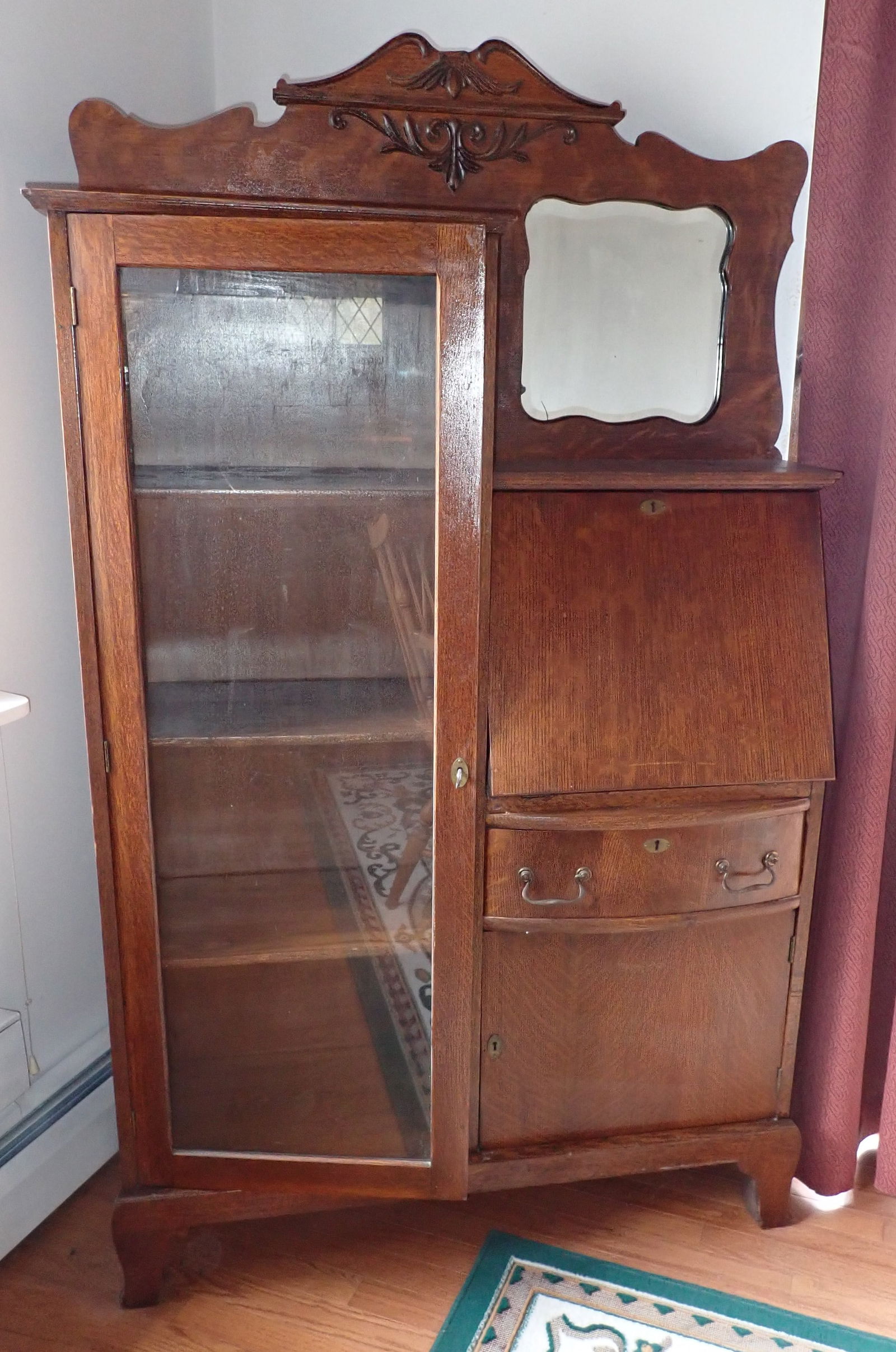 Oak Secretary Desk / Side by Side: Apprx 13" x 39" x 65 1/4" tall. No shipping ! Bring proper help to remove !
