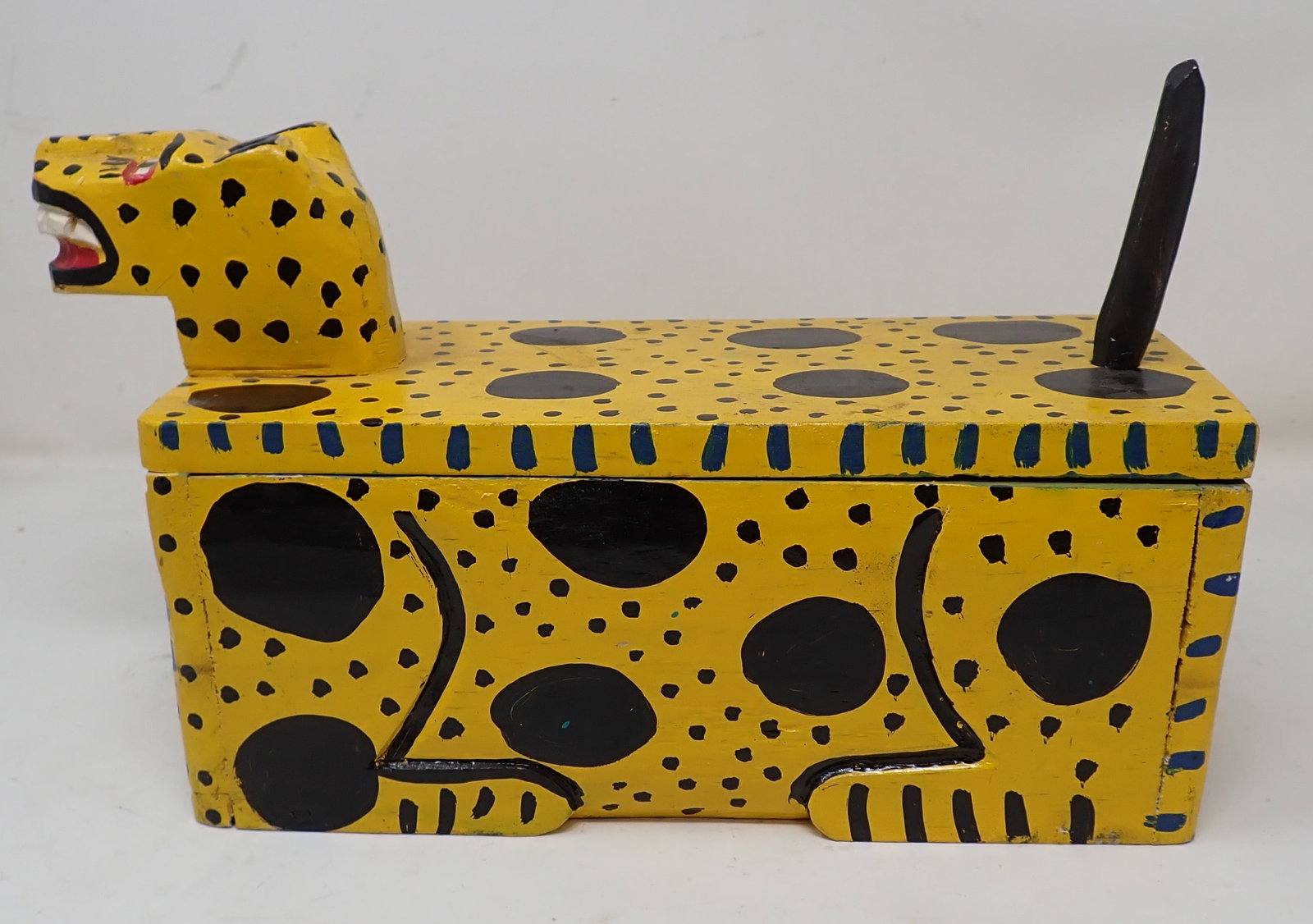 Folk Art Tribal Box: Apprx 4 3/4" x 12 3/4" x 8 1/4" tall.