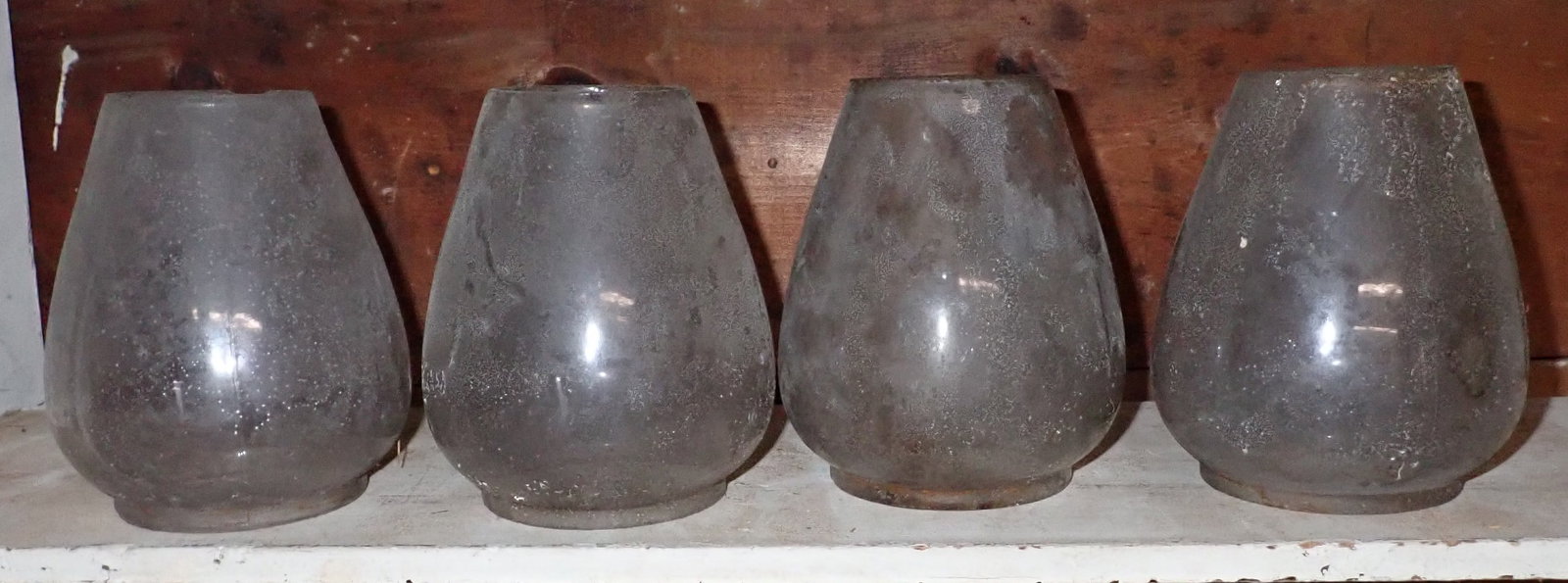 4 Lantern Globes: Approx 4 1/2" in diameter and 5 1/2" tall. Bottom fitter is apprx 3 1/4" in diameter