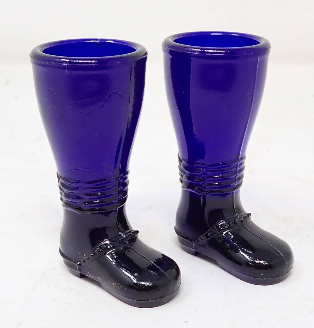 Cobalt Glass Boots Toothpick Holders: Approx 3" tall