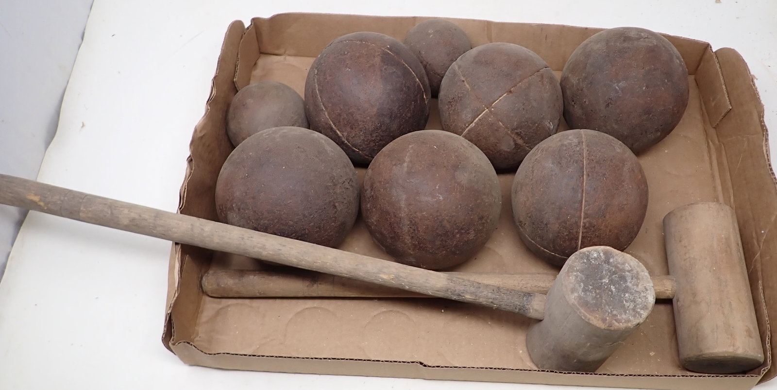 Croquet Balls & Stocks: Largest balls are apprx 4 1/2" in diameter. NO SHIPPING !