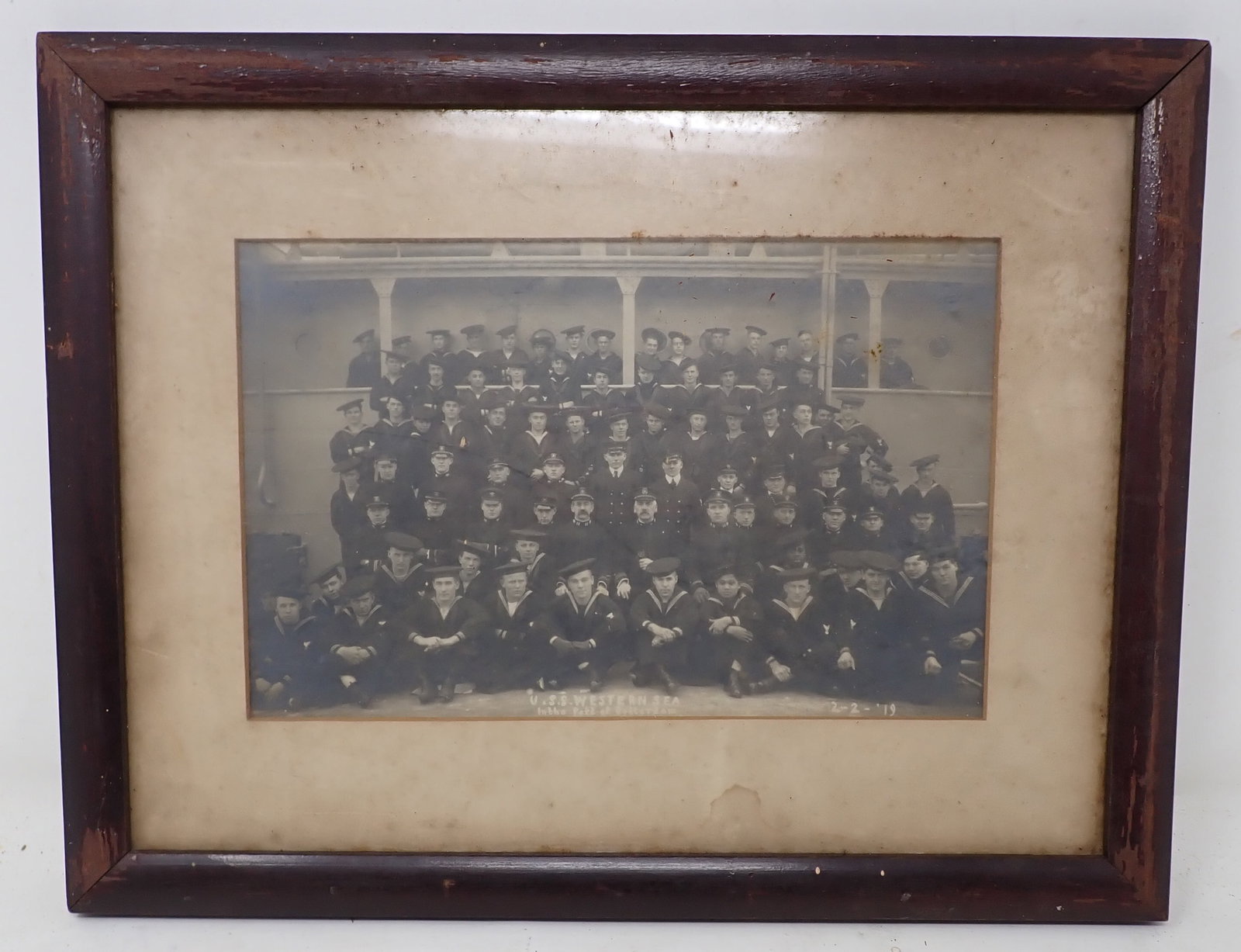 1919 USS Western Sea Crew Photo: Approx 10 1/4" x 13 1/4".