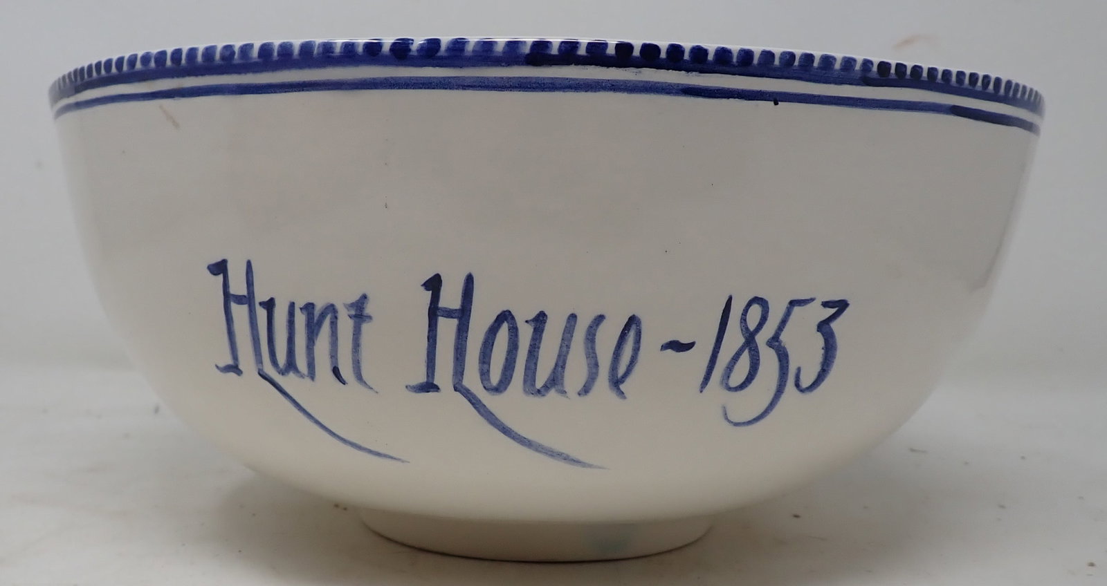 1853 Hunt House Lee-Ware Bowl: Approx 9 5/8" in diameter and 4 1/2" tall.