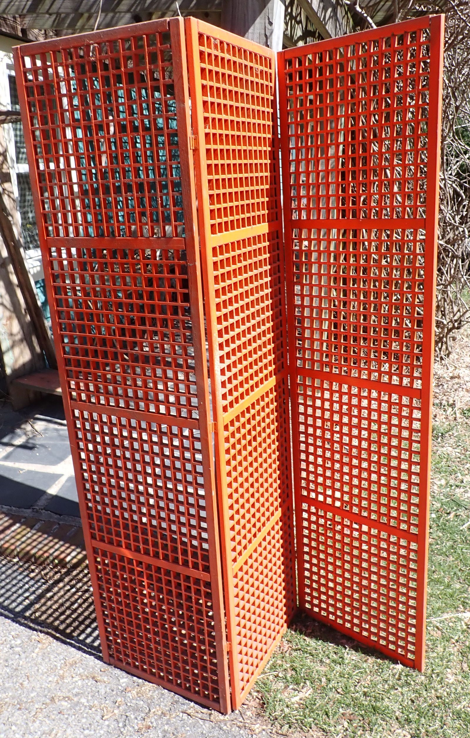 Wooden Room Divider in Orange Paint (1 of 2)