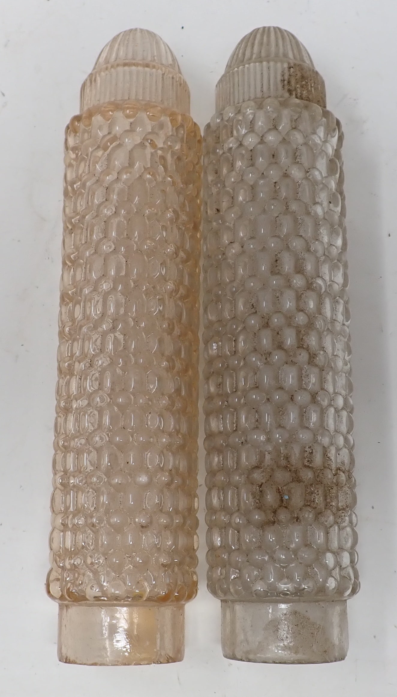 Pair of Glass Shades: Apprx 2 1/8" in diameter and 9 1/2" long. Fitter is apprx 1 3/4" in diameter