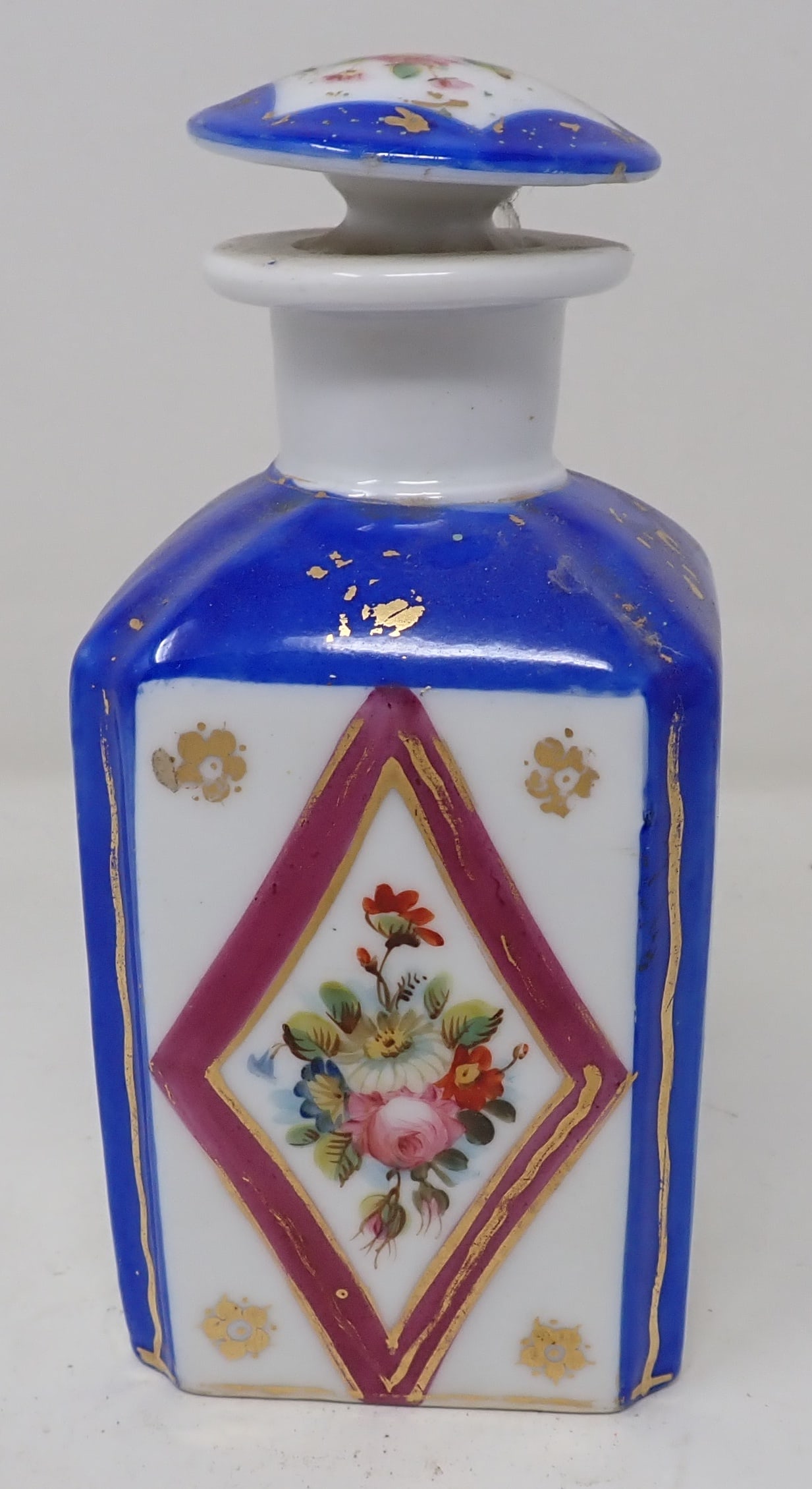 French Porcelain Tea Caddy: Apprx 3" x 3" x 6 1/2" tall
