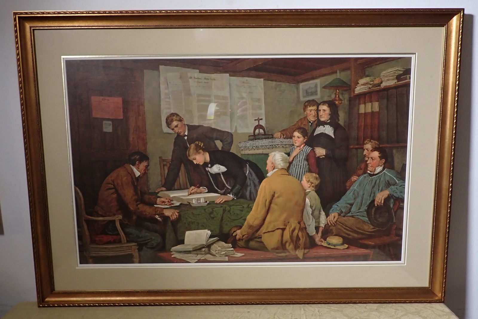 Albert Anker Signing The Register Lithograph: Apprx 29 1/2" x 42 1/2". If shipping is needed, contact UPS Store 5528 to get a quote before bidding !