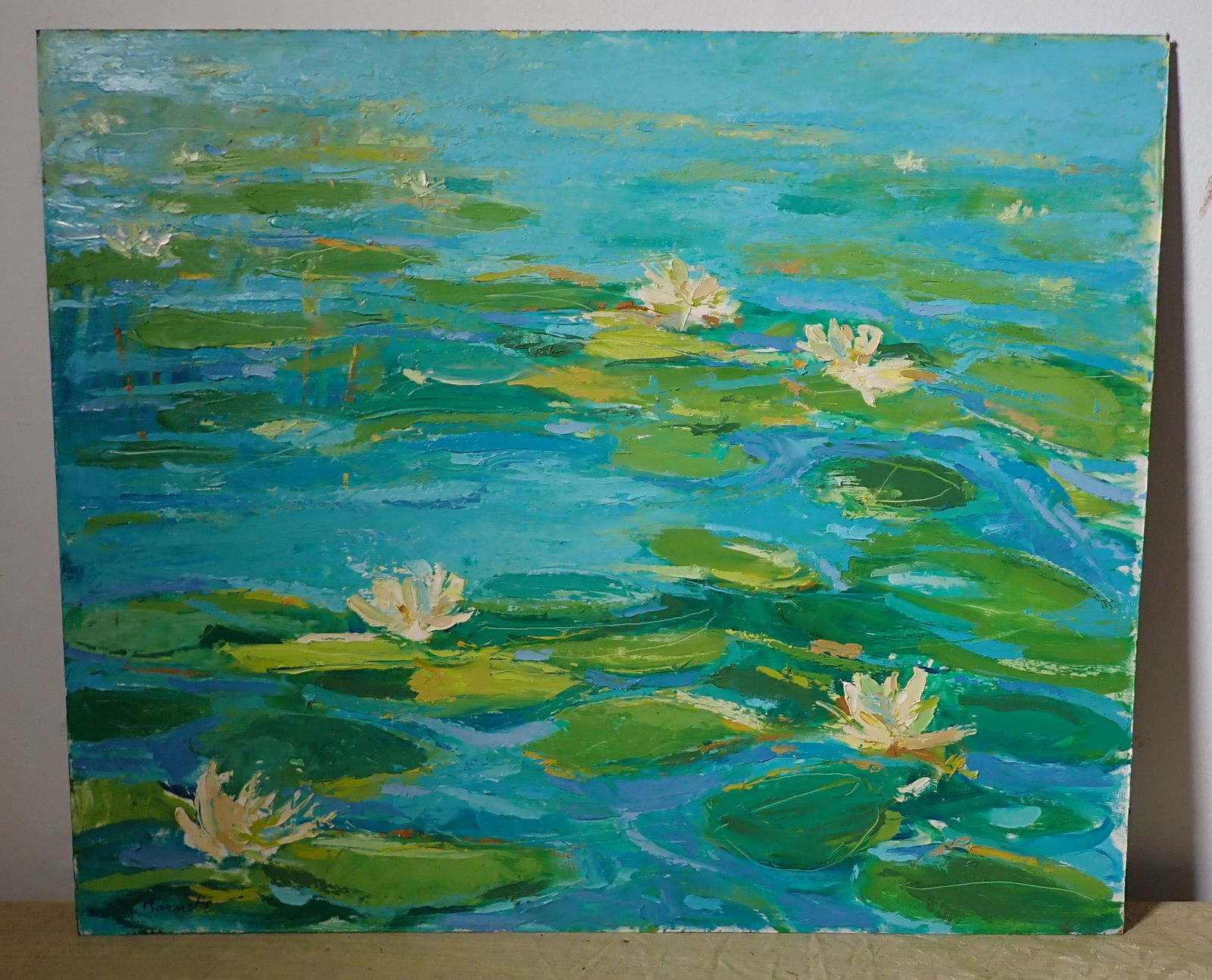 Wally Barnette Water Lilies Oil on Board Painting (1 of 3)