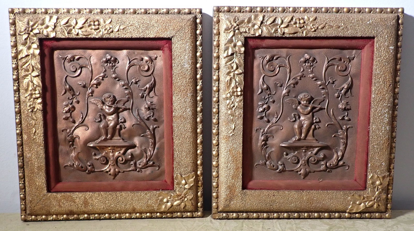 Pair of Framed Cherub Copper Wall Art (1 of 4)