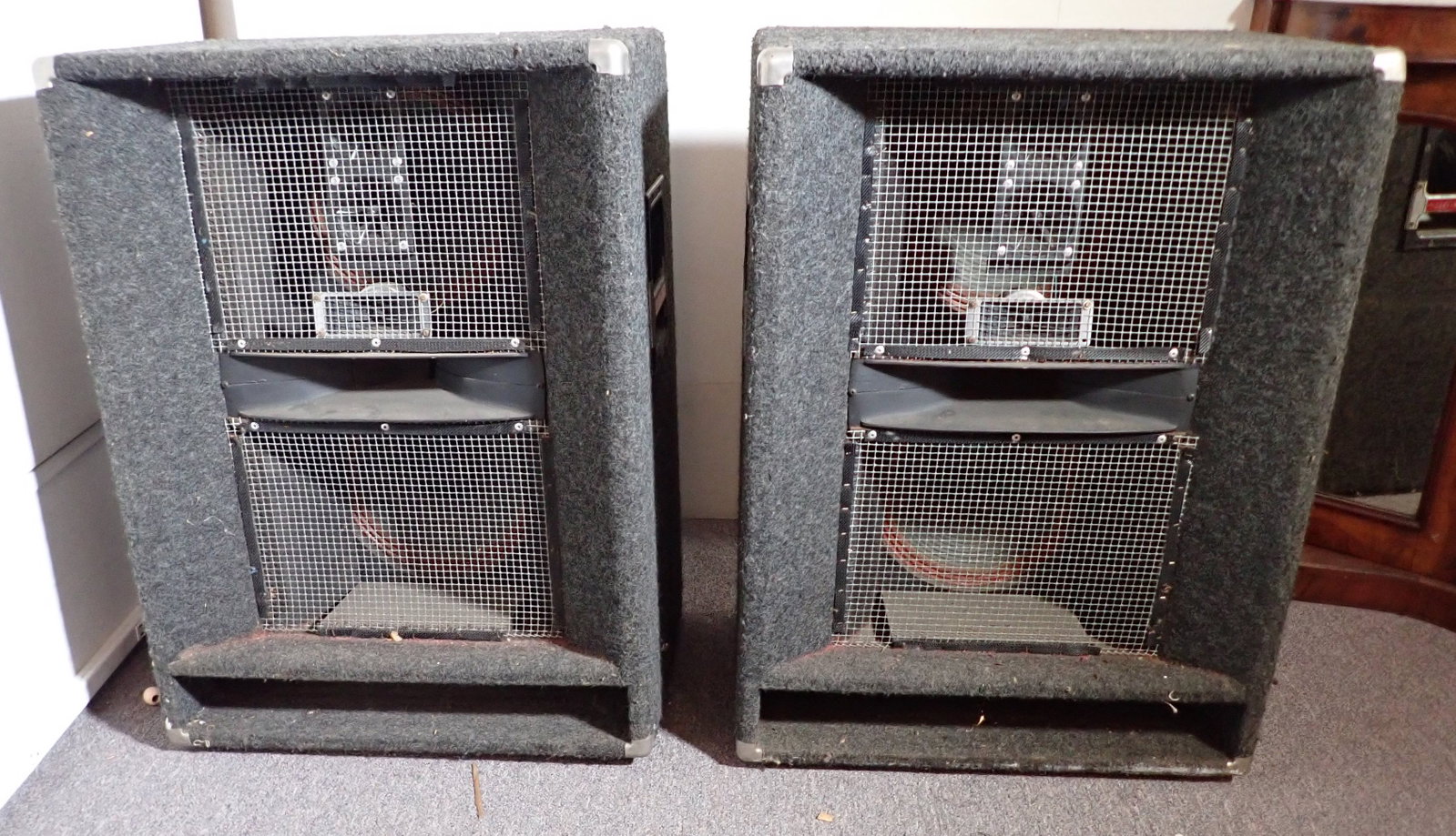 Cerwin-Vega V-32 Speakers: Cerwin Vega Speakers are approx 16" x 23 3/4" x 32 1/2" tall. NO SHIPPING ! Bring help to remove !