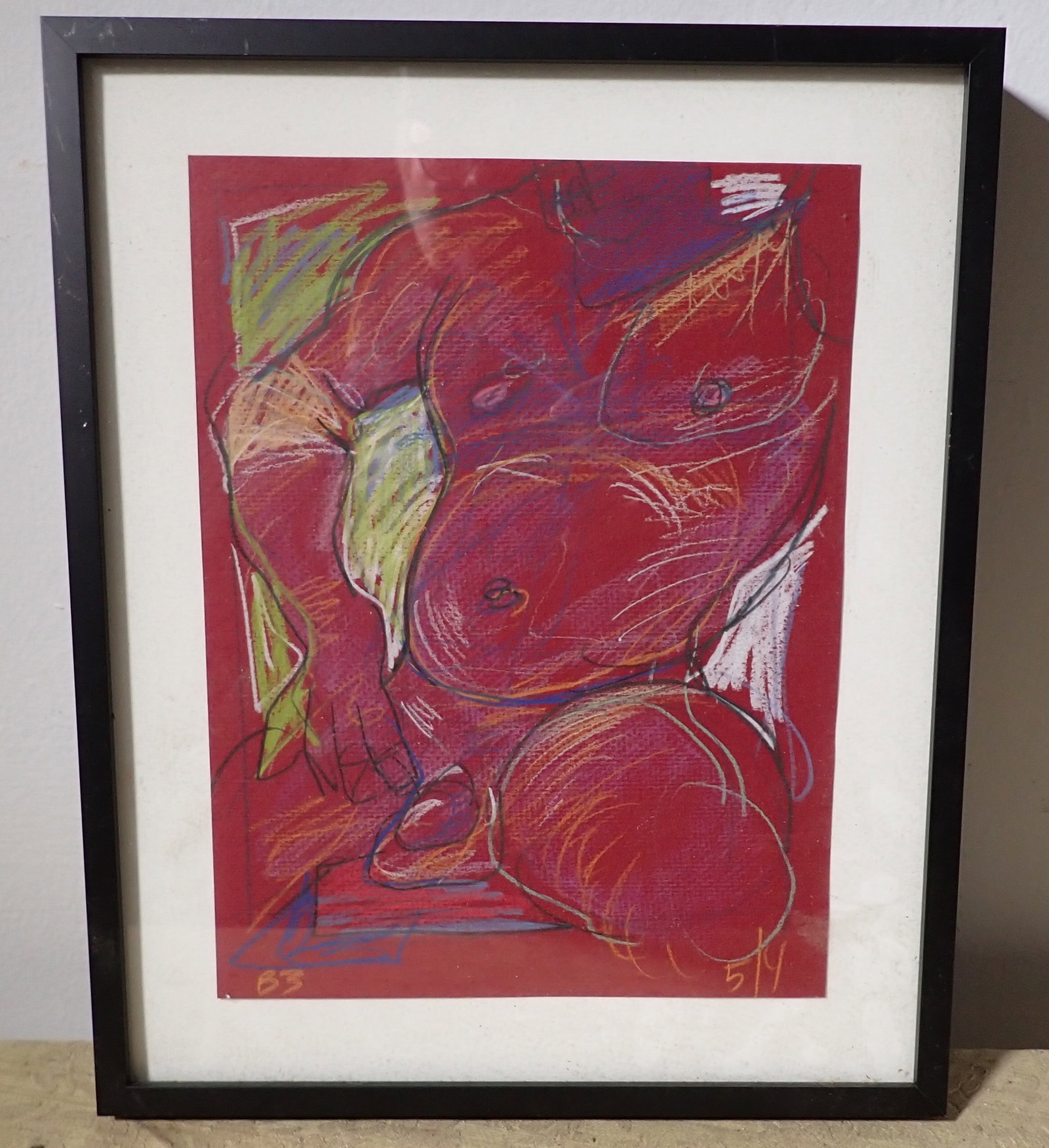 Nude Male Pastel Art: Approx 11 3/4" x 14 3/8". If shipping is needed, contact UPS Store 5528 to get a quote before bidding !