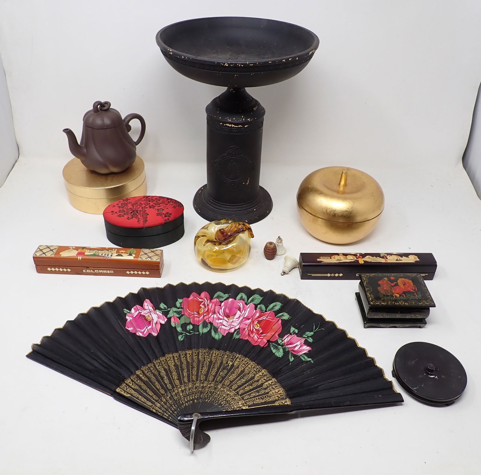 Roman Compote Asian Teapot Black Laquer Box & Misc (1 of 9)