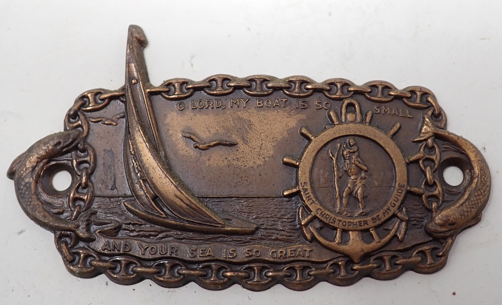 Saint Christopher Brass Boat Tag: Approx 2" x 3 5/8"