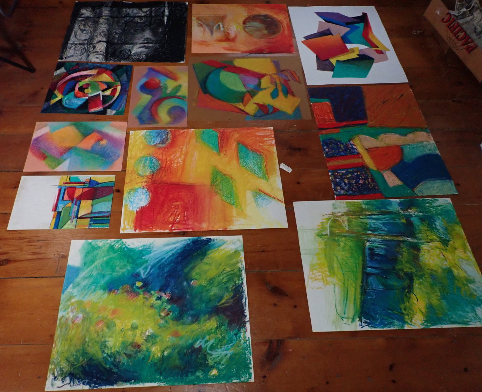 Abstract & Watercolor Pastels: Largest are approx 22 3/4" x 28 3/4". One is a watercolor