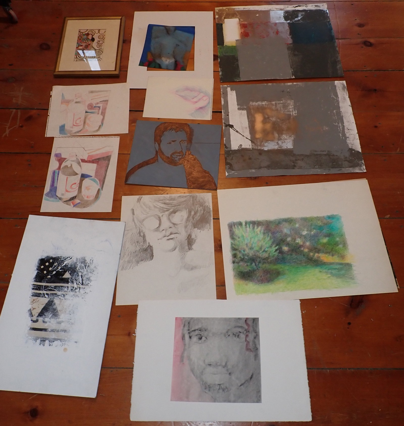 Pastels Paintings Misc Art: Largest is approx 19 1/4" x 22 3/4".