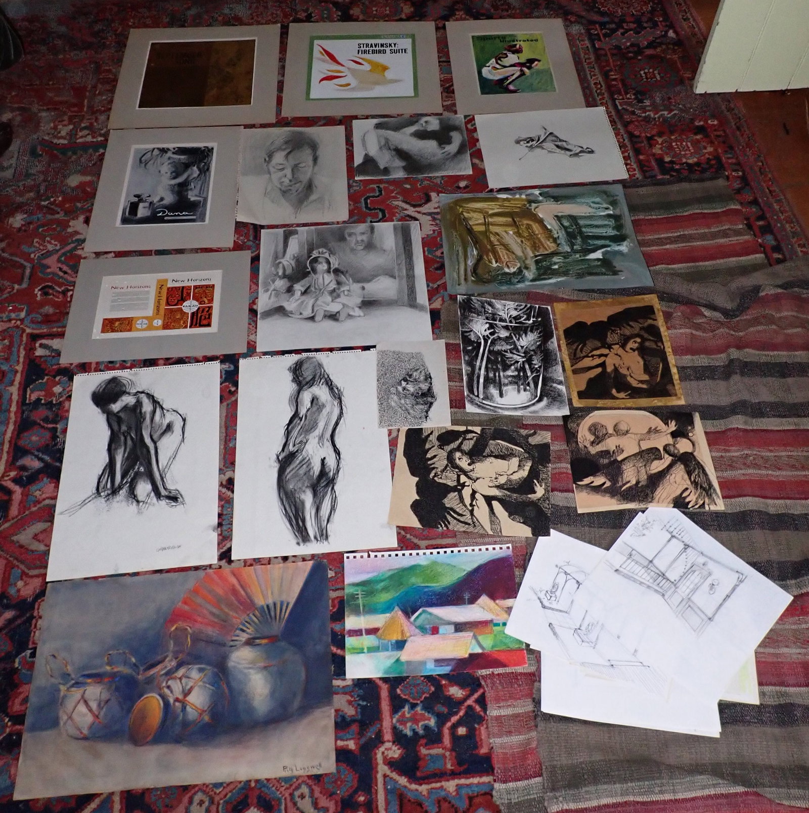 Pastels Paintings Pen & Ink Drawing Misc Art: Front left one is apprx 14" x 20"