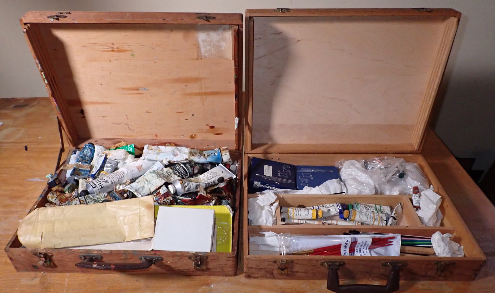 2 Art Boxes and Contents: Approx 13" x 17" x 4" tall. No shipping ! Buyer to remove from second floor !