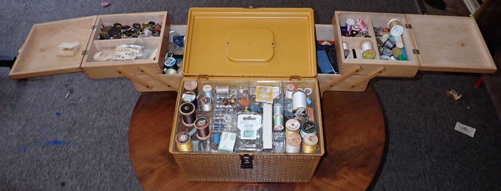 Sewing Boxes w/ Thread Buttons & Misc (1 of 10)