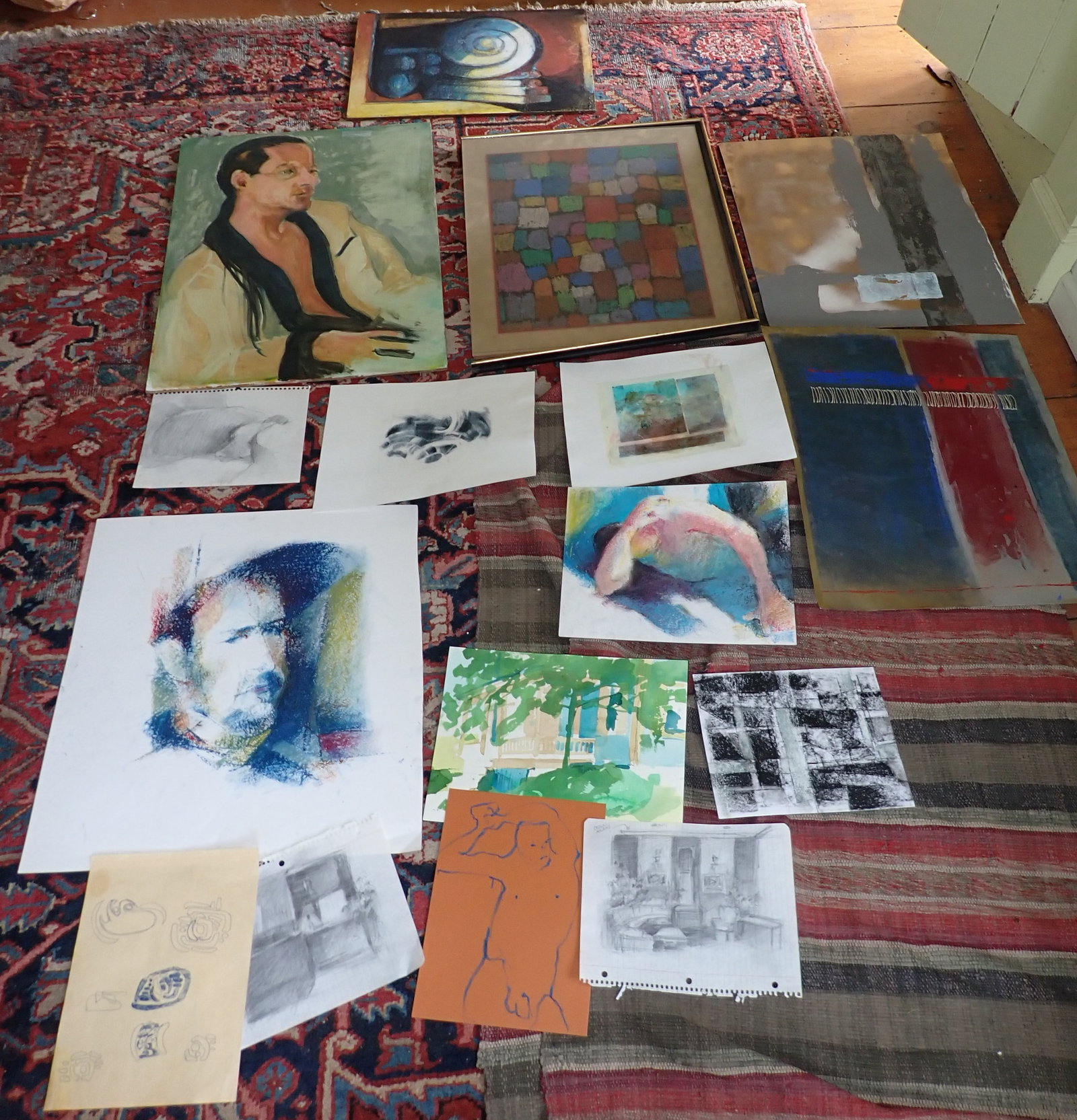 Paintings Watercolors Pastels Misc Art: Largest is apprx 21 1/2" x 28 1/2". No shipping ! Buyer to remove from second floor