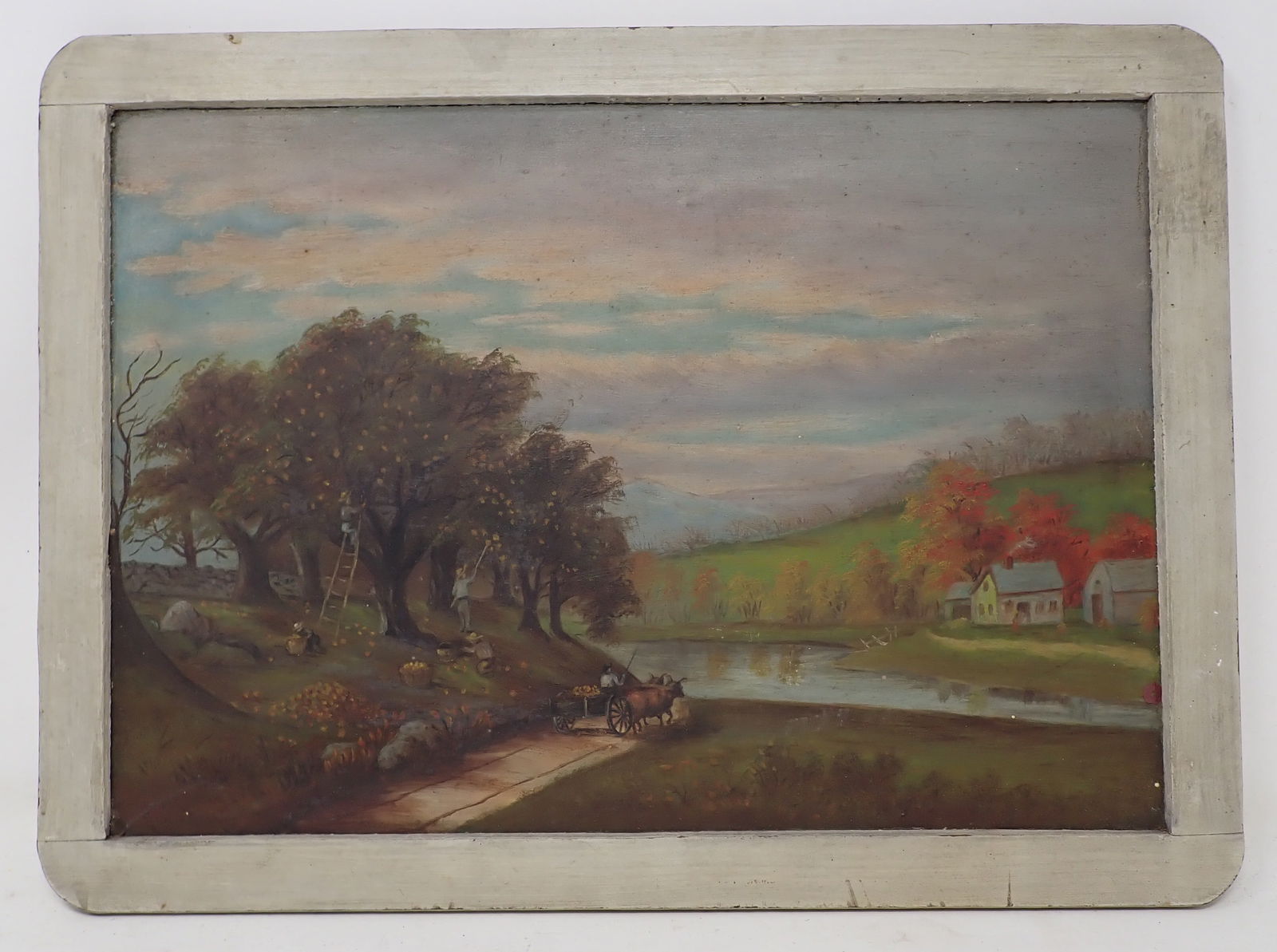 Oil on Slate Chalkboard Apple Picking Painting (1 of 4)