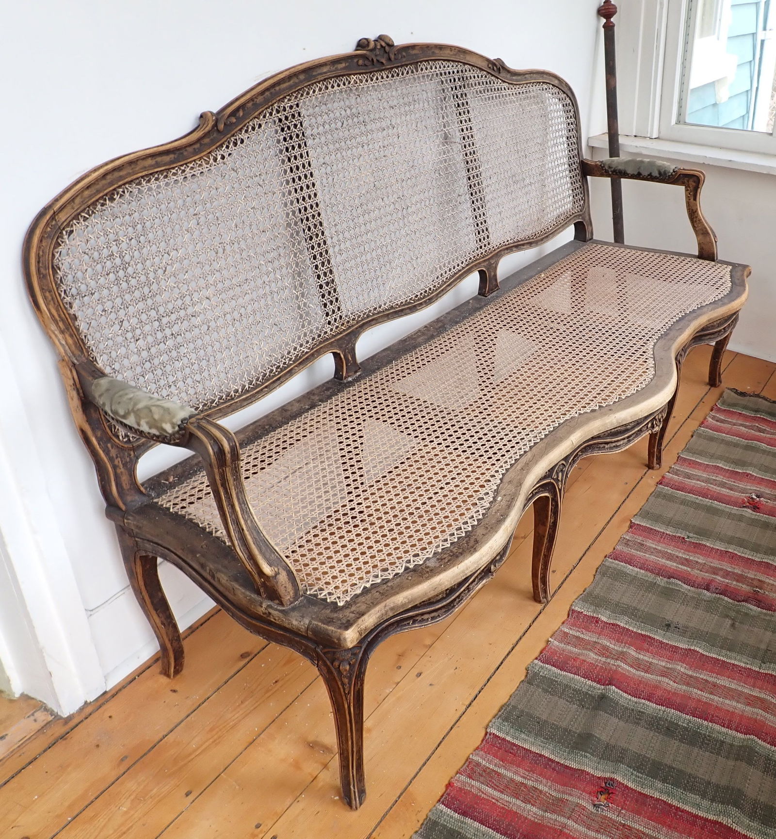 Cane Seat Settee Round End Plaster Shelf & Runner Rug (1 of 12)