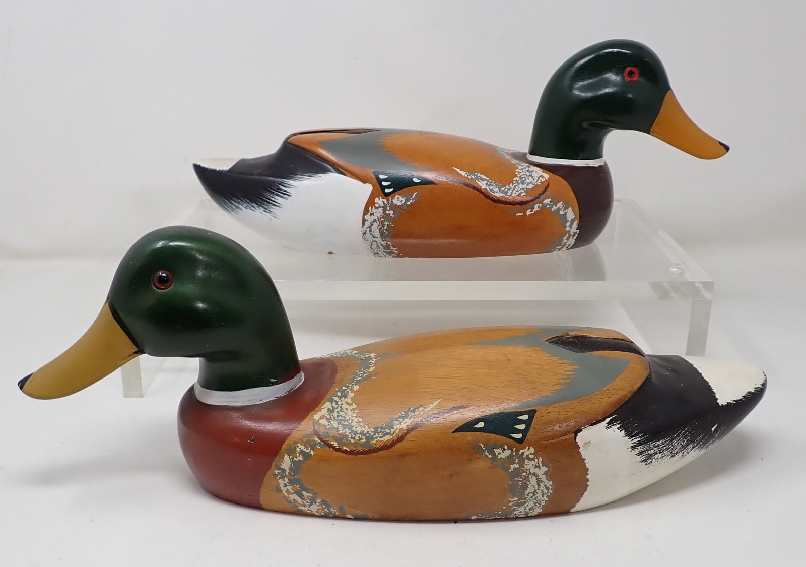 2 Mallard Duck Decoys: Approx 14 1/2" long.