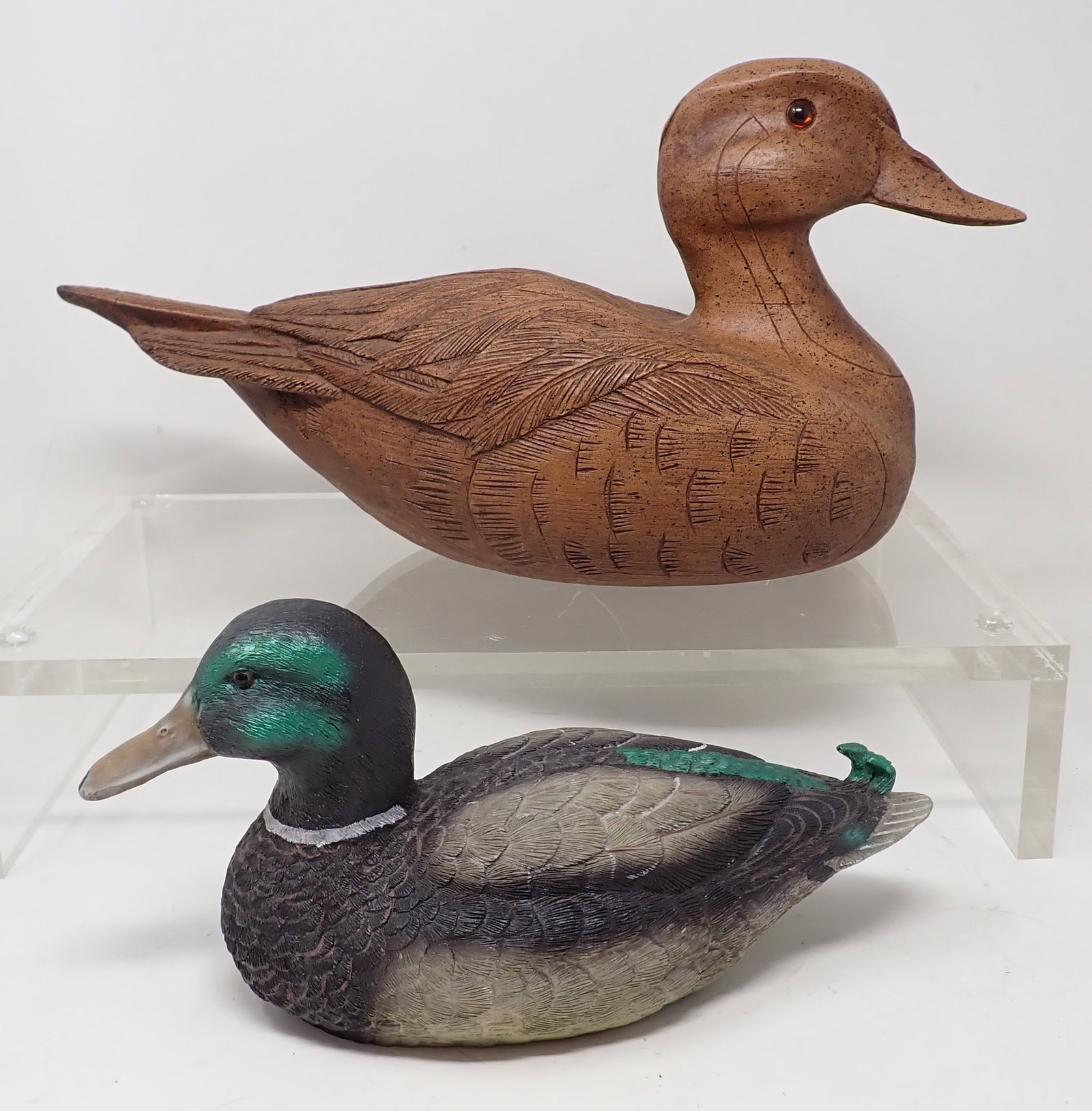 2 Resin Ducks: Largest is apprx 14" long.