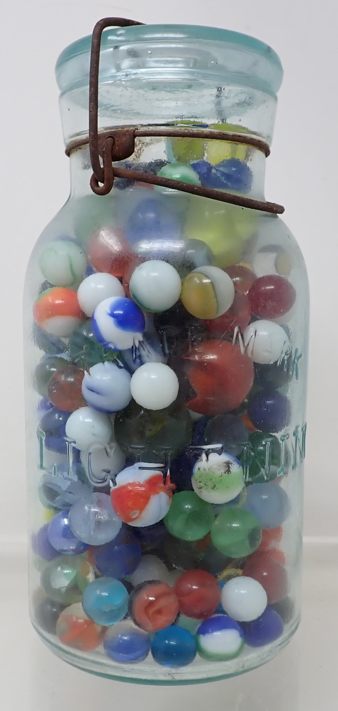 Marbles in Lightning Canning Jar: Jar is apprx 8" tall