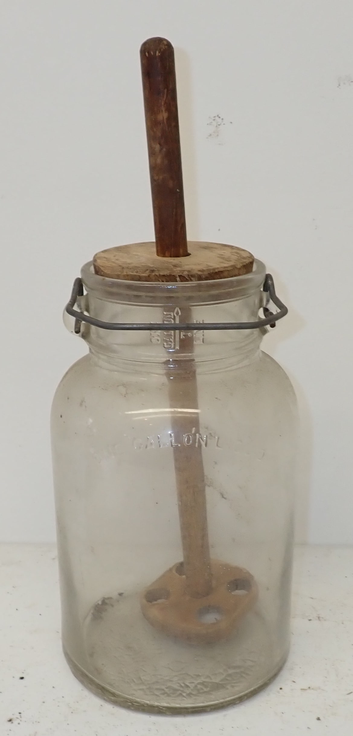 One Gallon Butter Churn: Approx 6 1/4" in diameter and 15 3/4" tall.