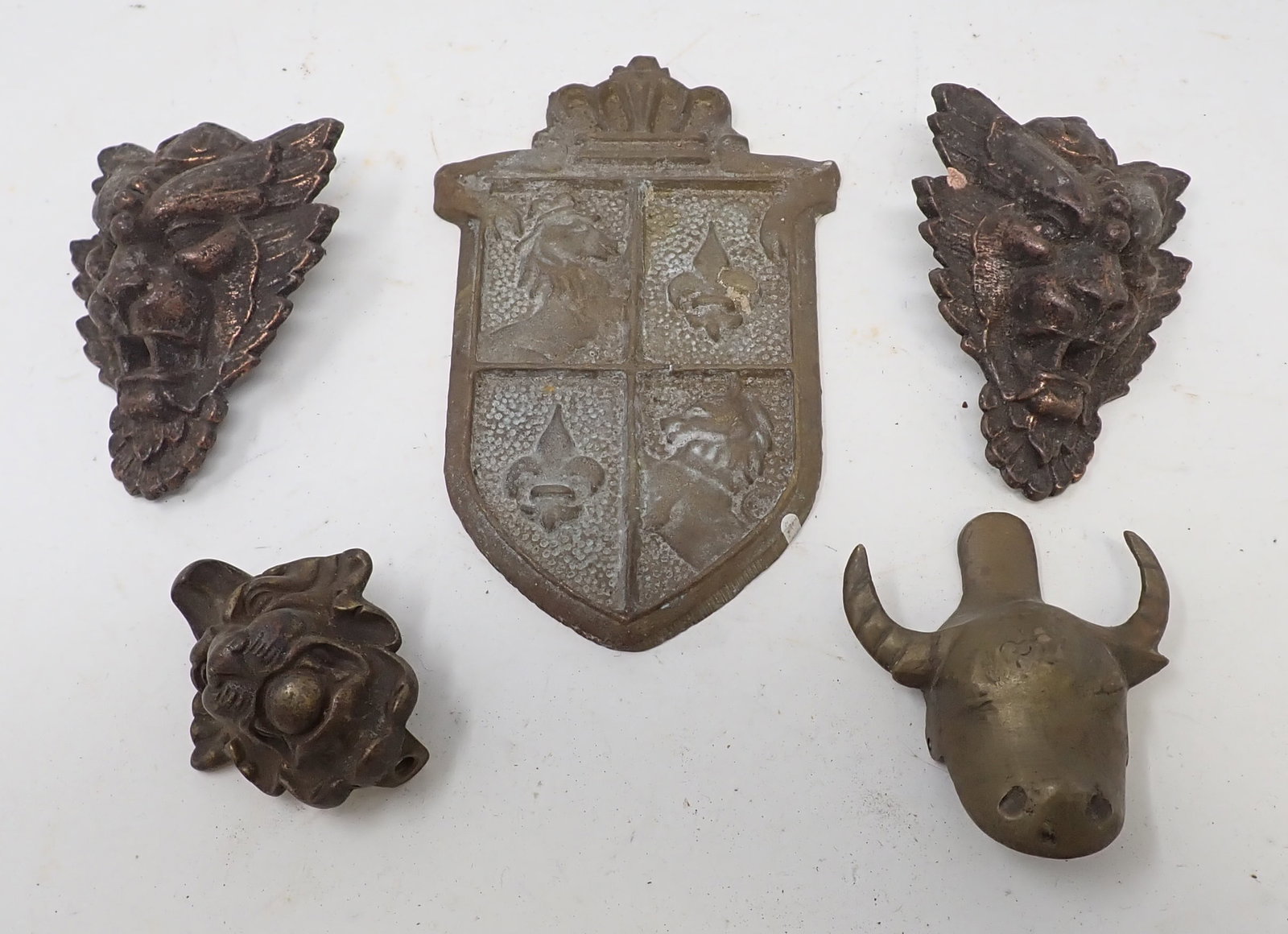 Brass Plaque & Hardware: Plaque is approx 3 1/2" x 5 3/4". 2 lions heads ( back left and right) are not brass