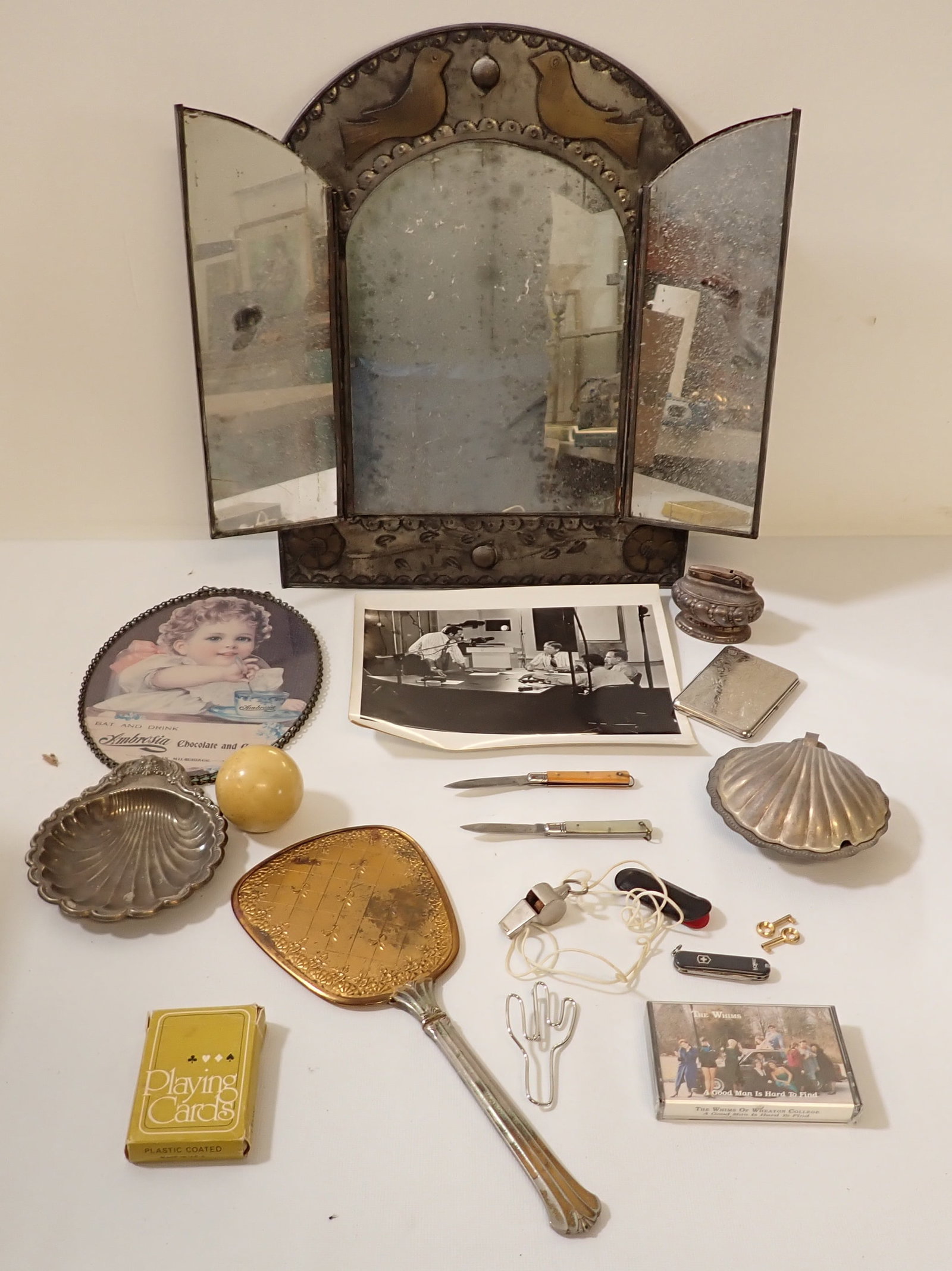 Tin Wall Mirror Ronson Lighter & Misc (1 of 9)