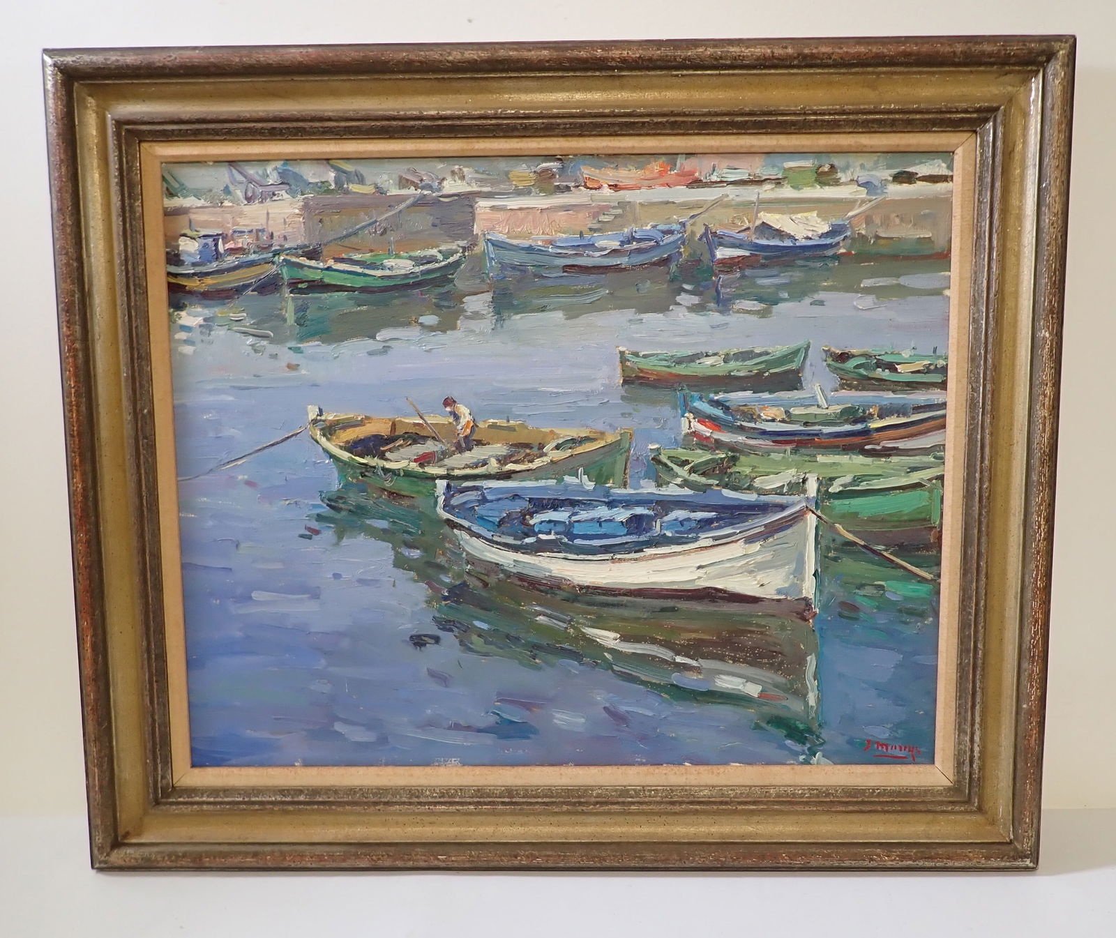 Oil on Canvas Boatyard Signed Painting (1 of 4)
