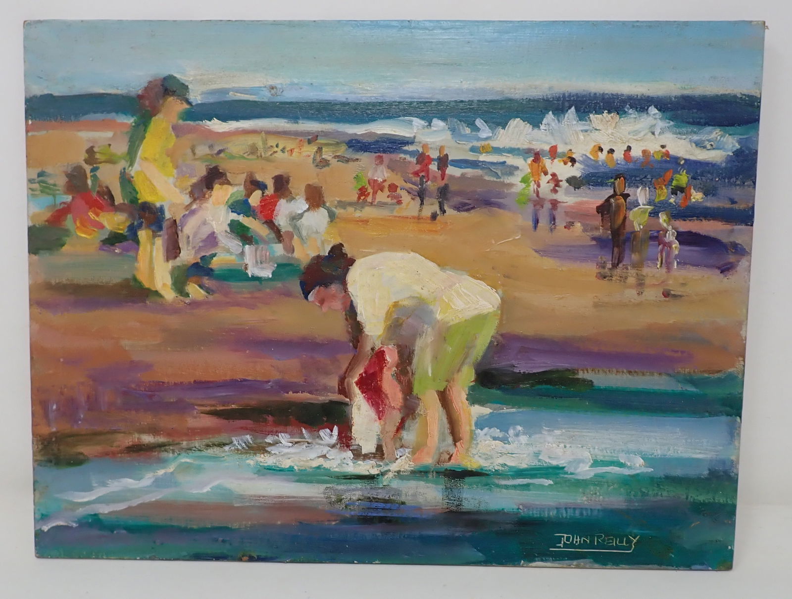 John Reilly Beach Scene Oil Painting on Board (1 of 3)