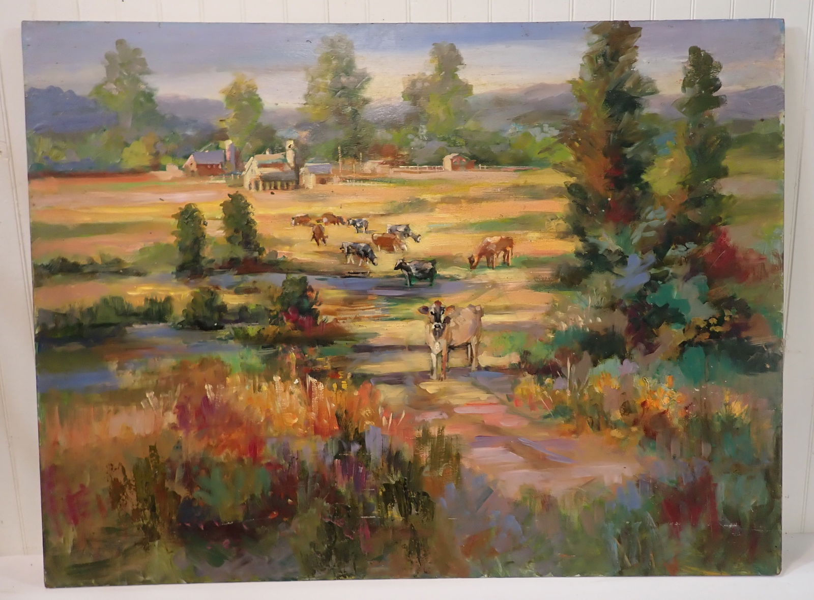 John Reilly Cow Farm Oil on Board Painting (1 of 3)