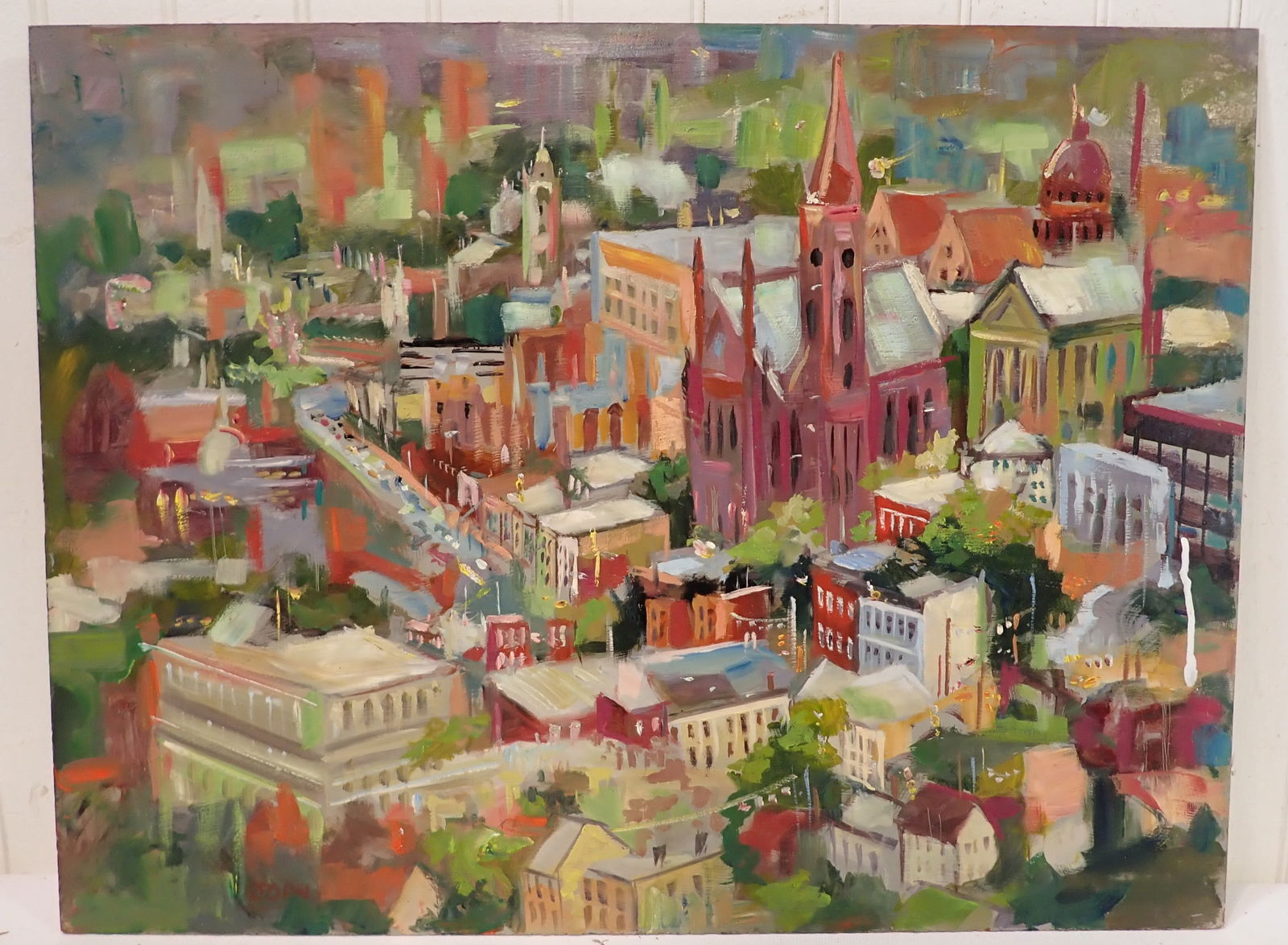 John Reilly Patterson NJ Cityscape Oil on Board Painting (1 of 3)