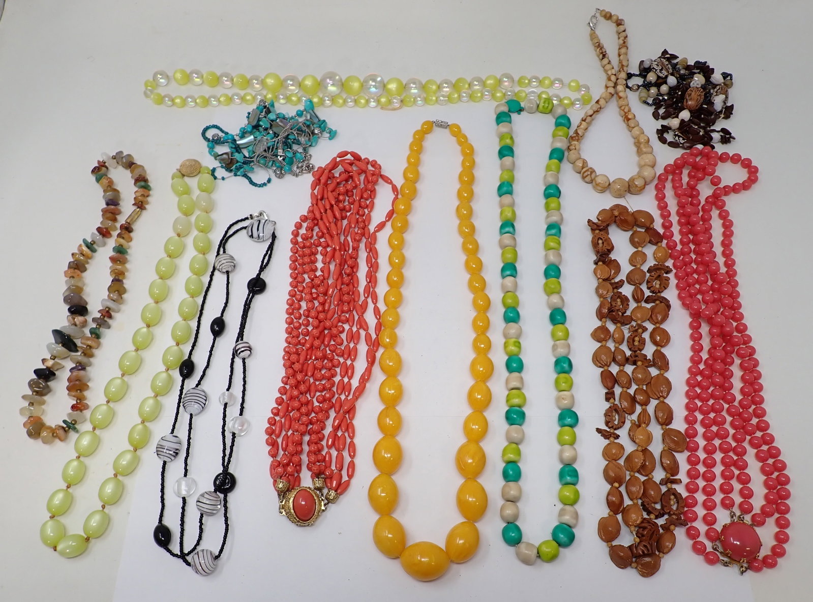 Necklaces: Grouping including plastic beads, abalone and turuoise, etc.