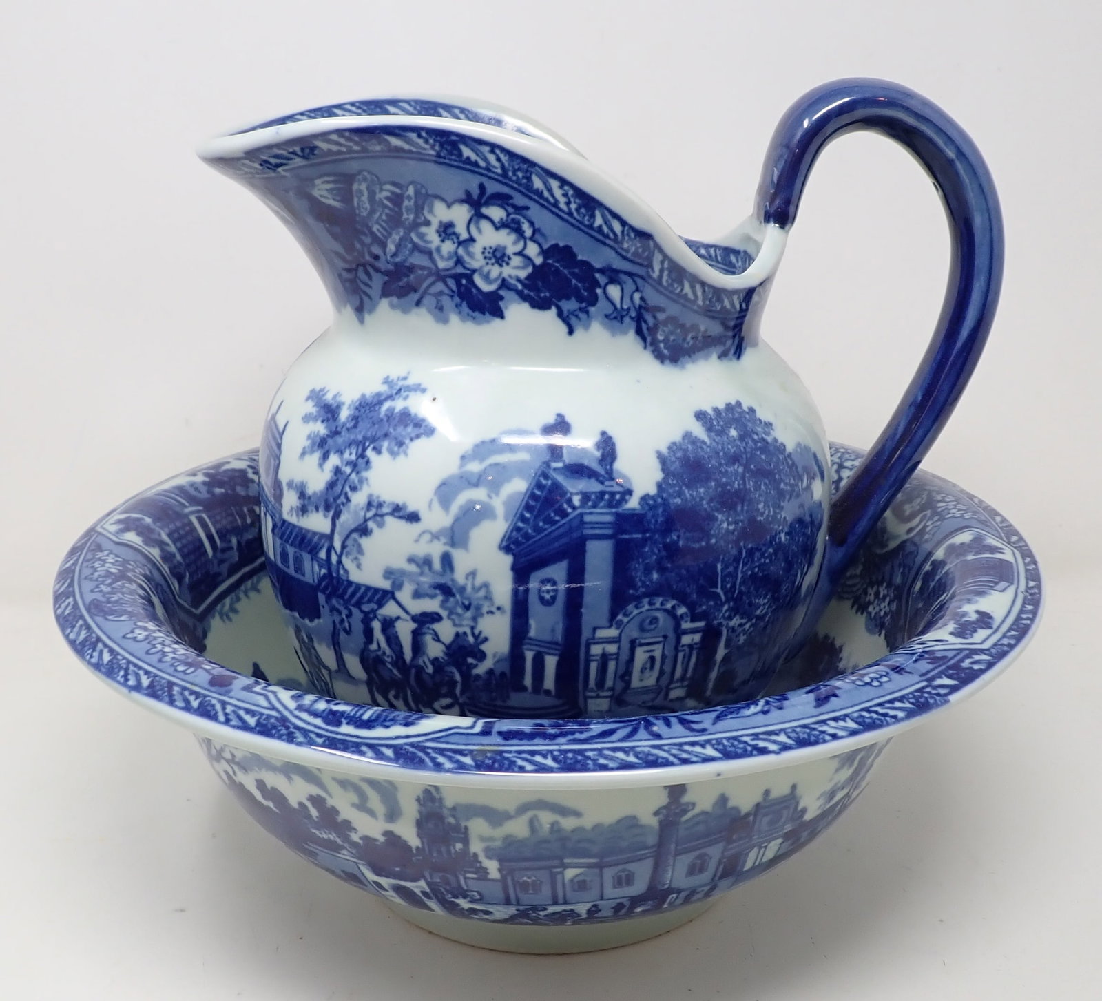 Ironstone Bowl & Pitcher: Pitcher is approx 9 1/2" tall. Bowl is apprx 12 1/2" in diameter