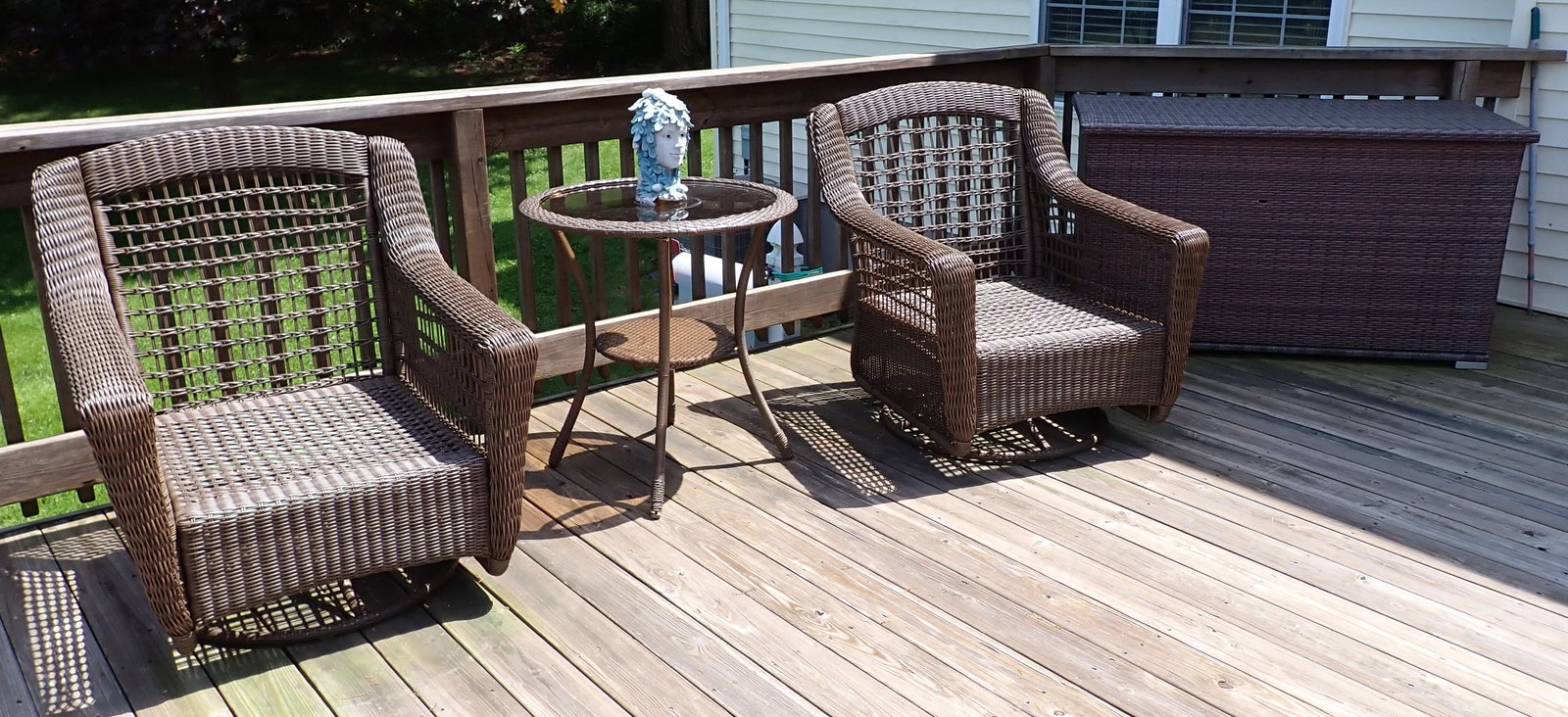 2 Hampton Bay Swivel Glider Chairs Table & Storage (1 of 8)